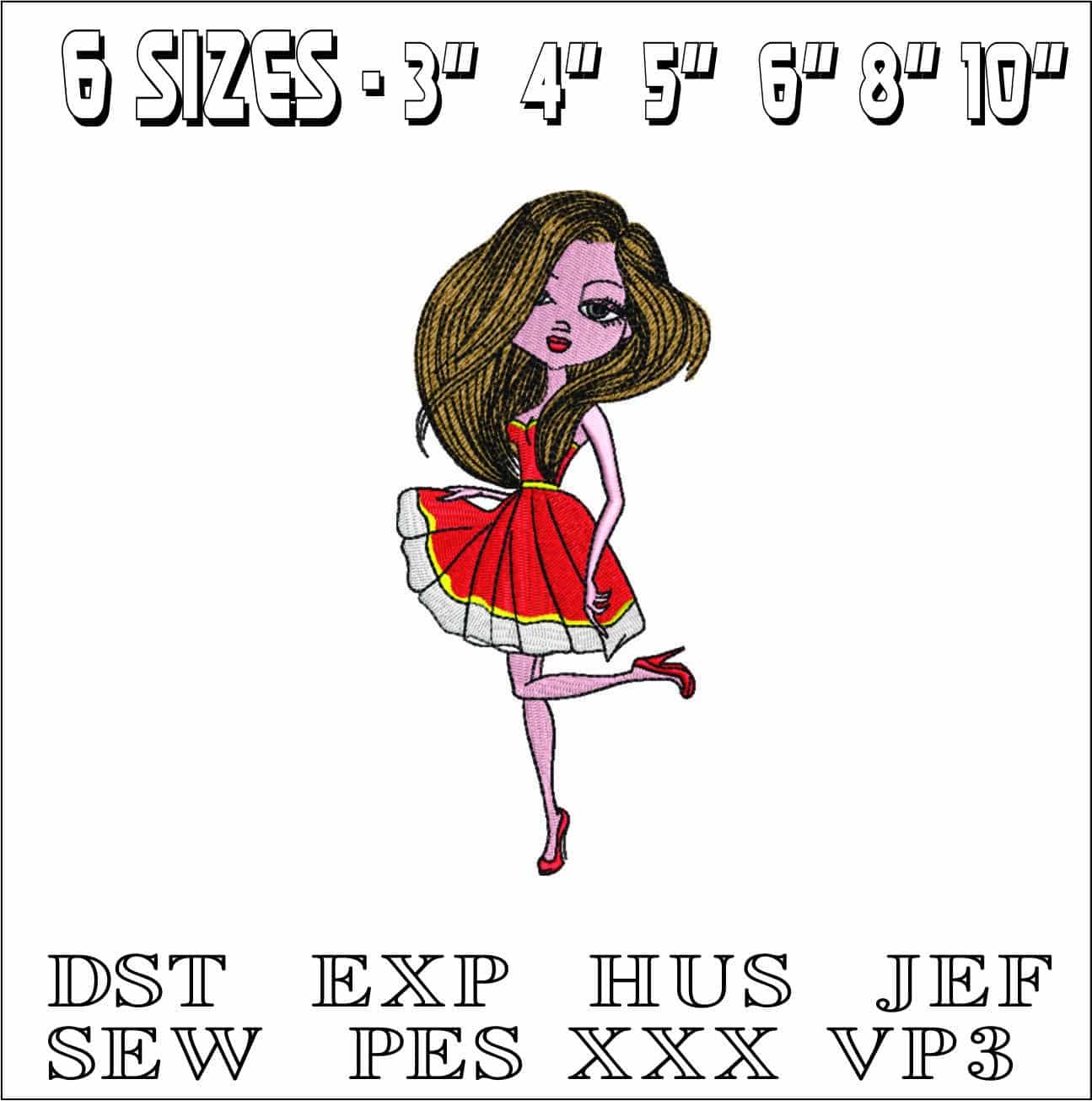 Lady in french dress- Elegant embroidery design file - instant download — view 2