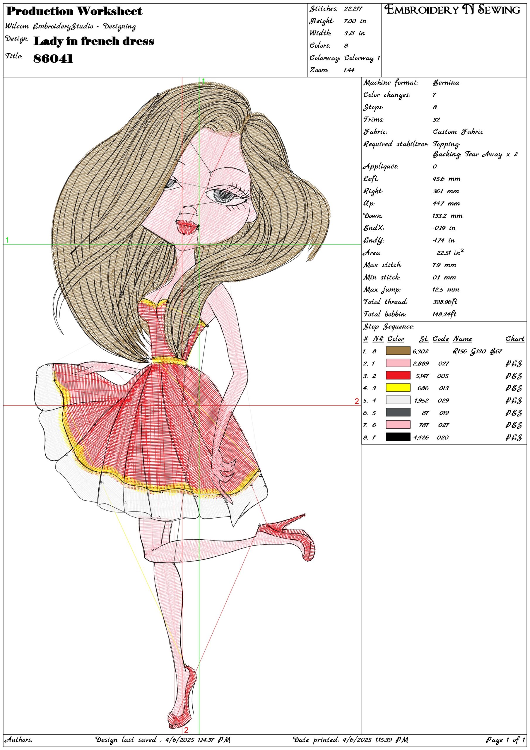 Lady in french dress- Elegant embroidery design file - instant download — view 3