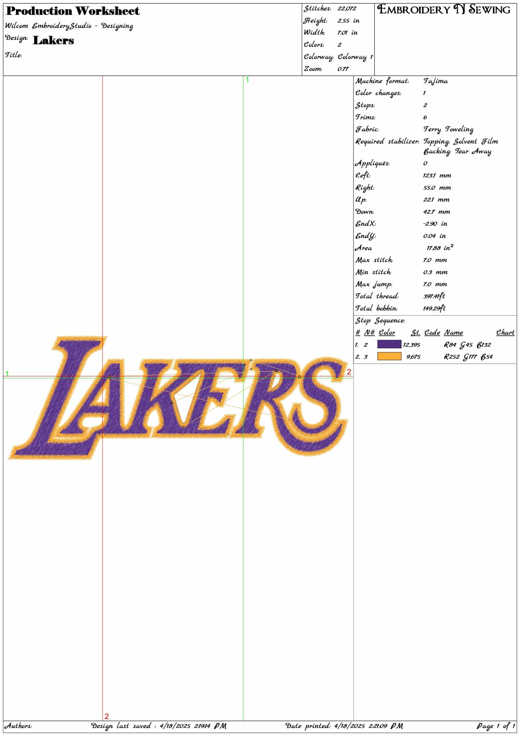 Lakers- Elegant embroidery design file - instant download — view 3