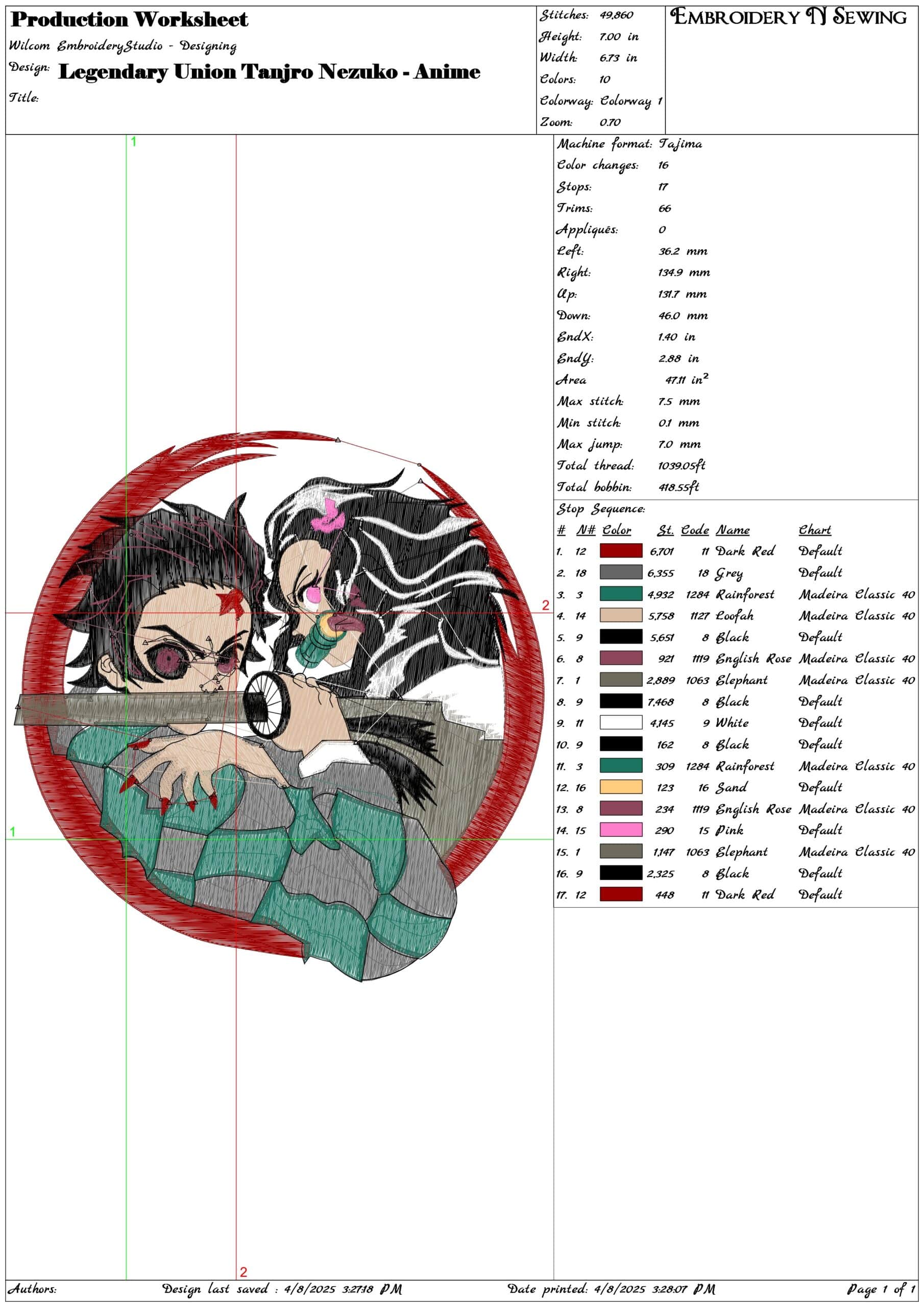 Legendary Union  Tanjro Nezuko - Anime- Elegant embroidery design file - instant download — view 3