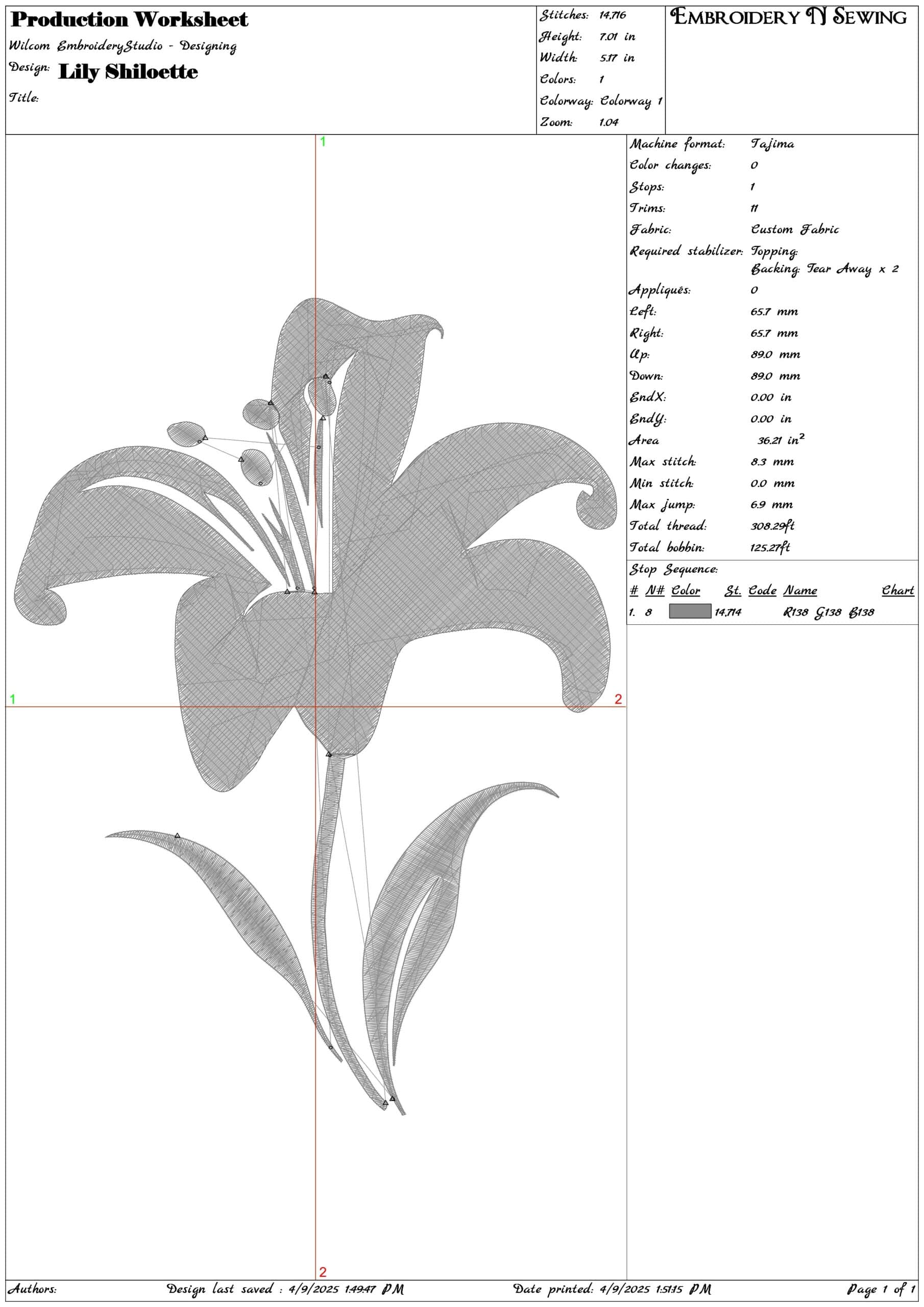 Lily Shiloette- Elegant embroidery design file - instant download — view 3