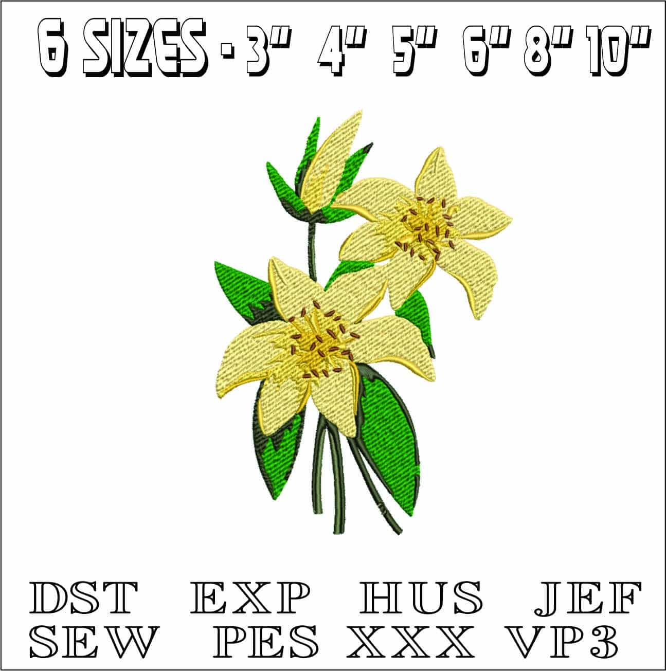 Lillies in Bloom- Elegant embroidery design file - instant download — view 2