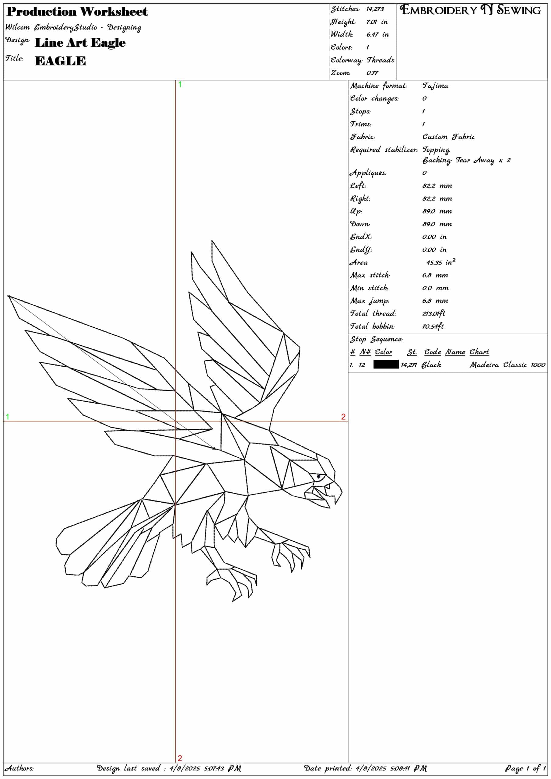 Line Art Eagle- Elegant embroidery design file - instant download — view 3