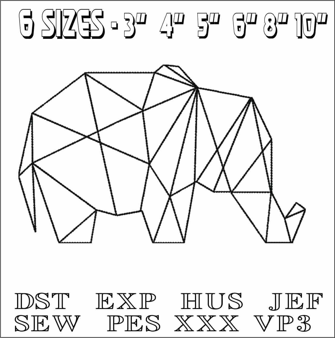 Line Art Elephant- Elegant embroidery design file - instant download — view 2