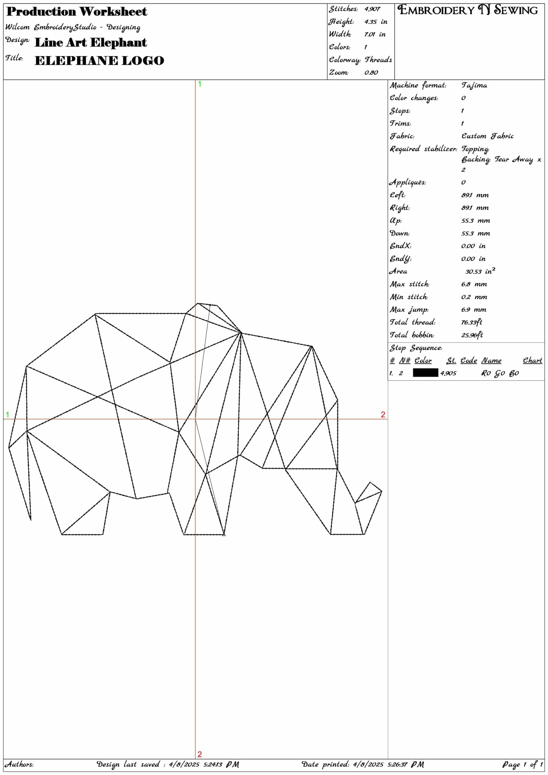Line Art Elephant- Elegant embroidery design file - instant download — view 3