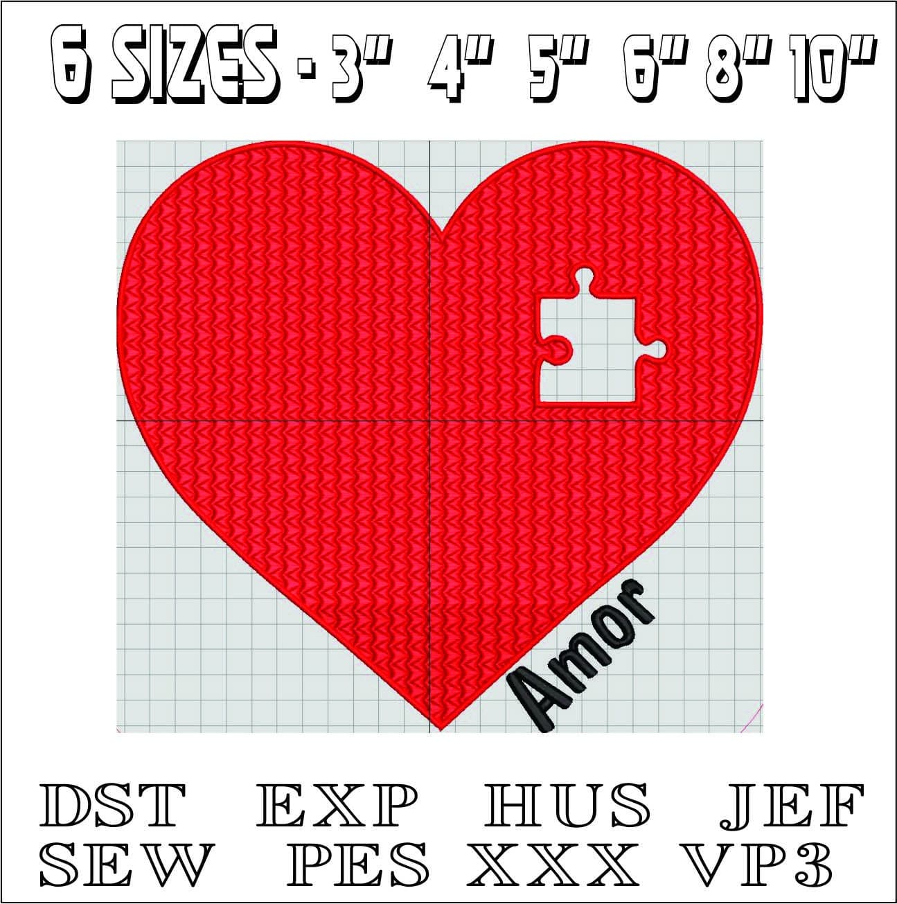 Love heart jigsaw piece- Elegant embroidery design file - instant download — view 2