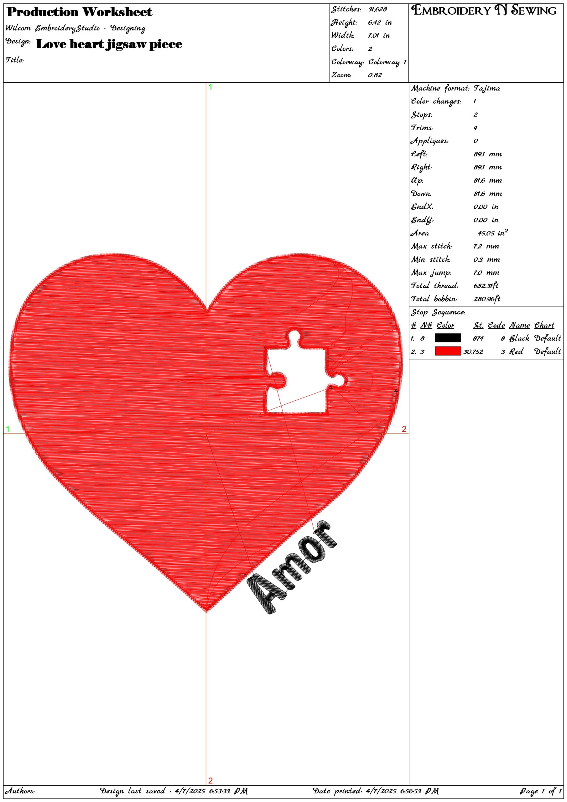 Love heart jigsaw piece- Elegant embroidery design file - instant download — view 3