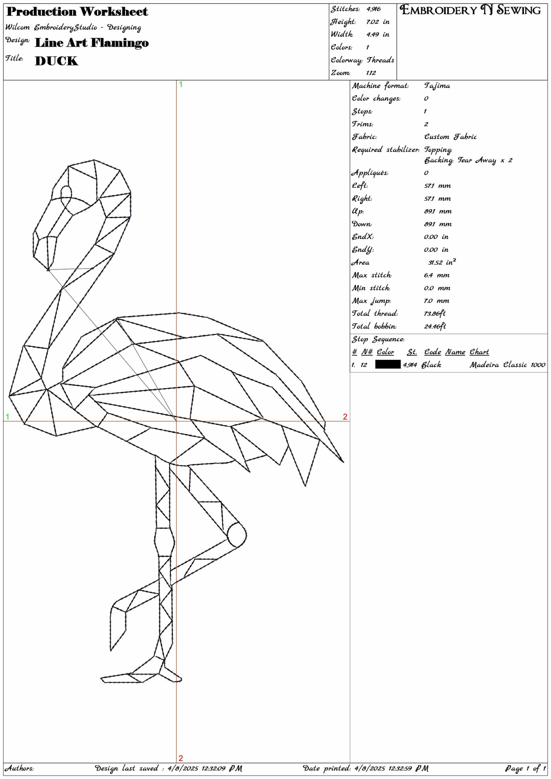 Line Art Flamingo- Elegant embroidery design file - instant download — view 3