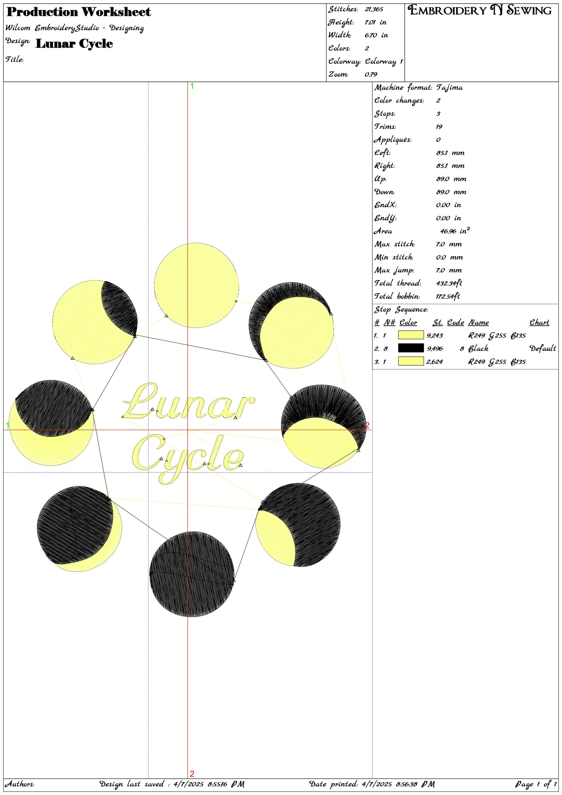 Lunar Cycle- Elegant embroidery design file - instant download — view 3