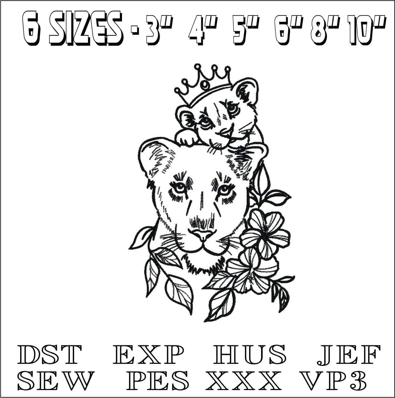 Lioness with her Prince Line Art- Elegant embroidery design file - instant download — view 2