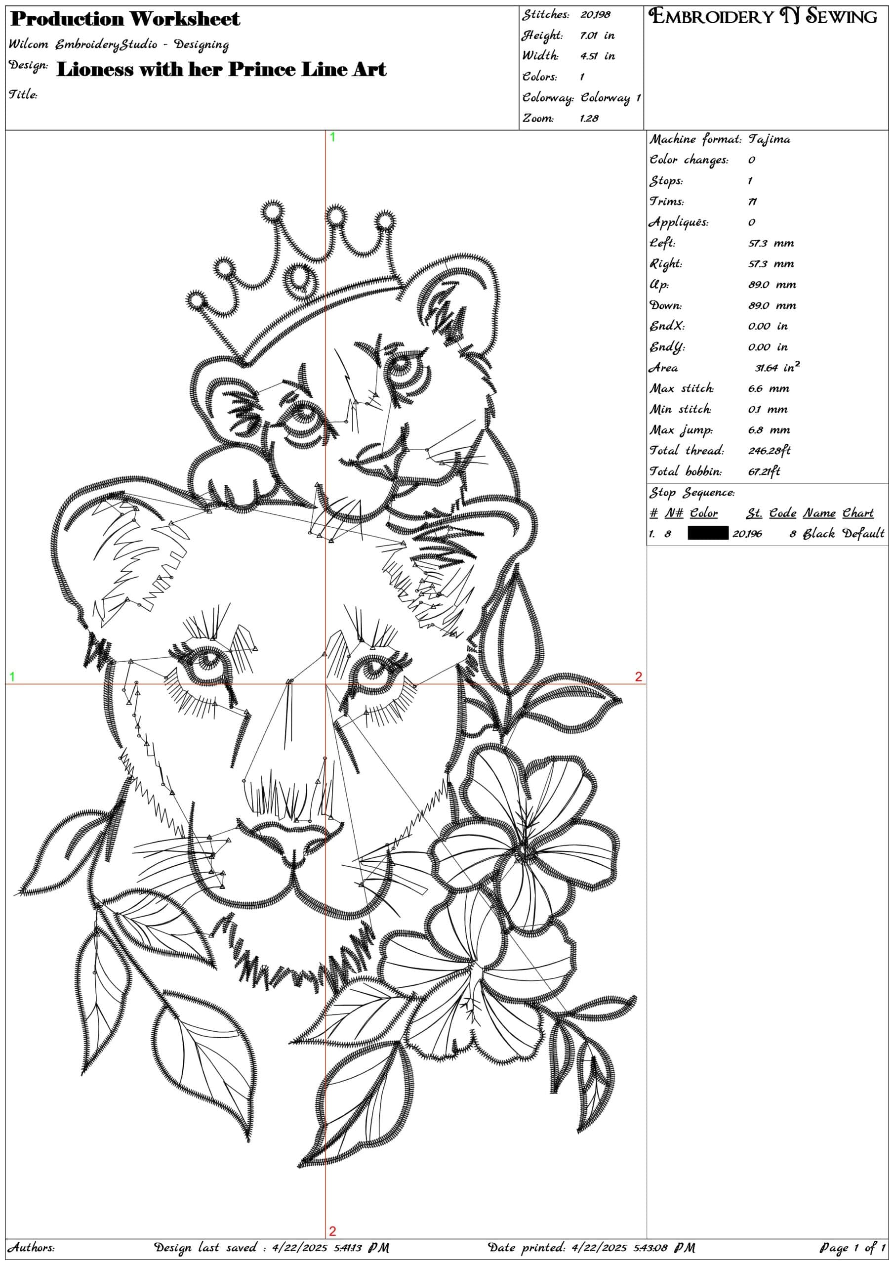 Lioness with her Prince Line Art- Elegant embroidery design file - instant download — view 3