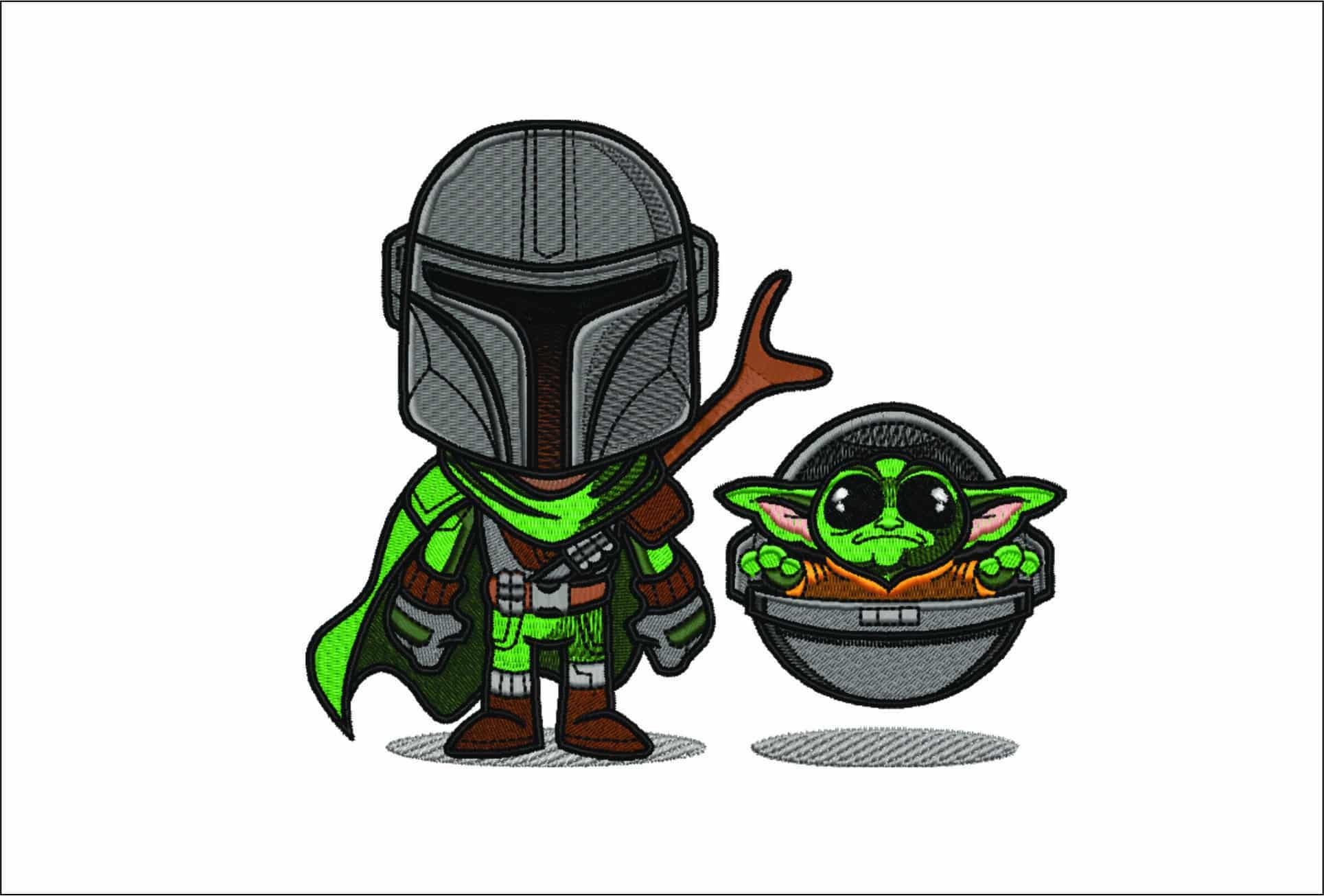 Mandalorian and baby Yoda cartoon- Elegant embroidery design file - instant download