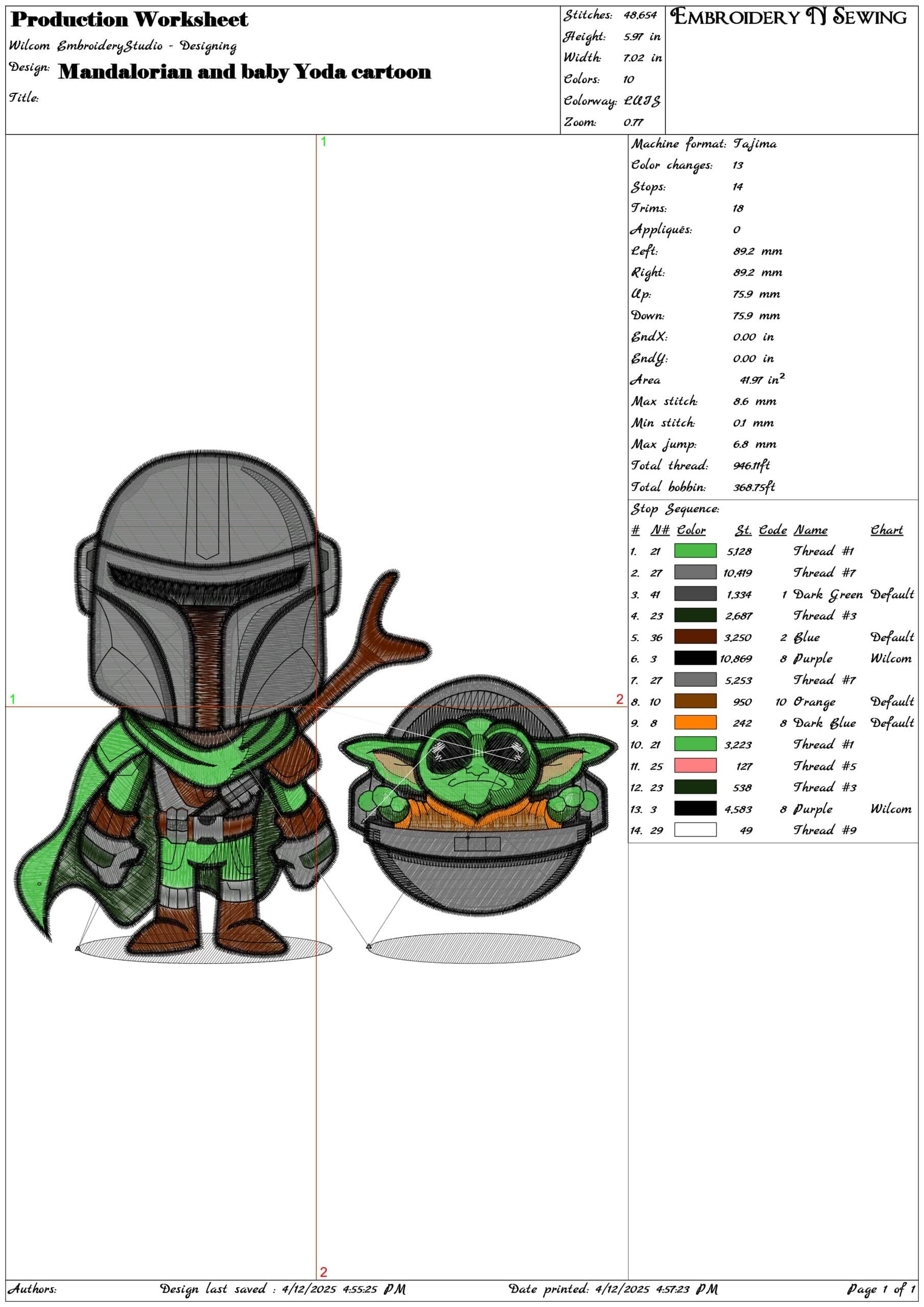 Mandalorian and baby Yoda cartoon- Elegant embroidery design file - instant download — view 3