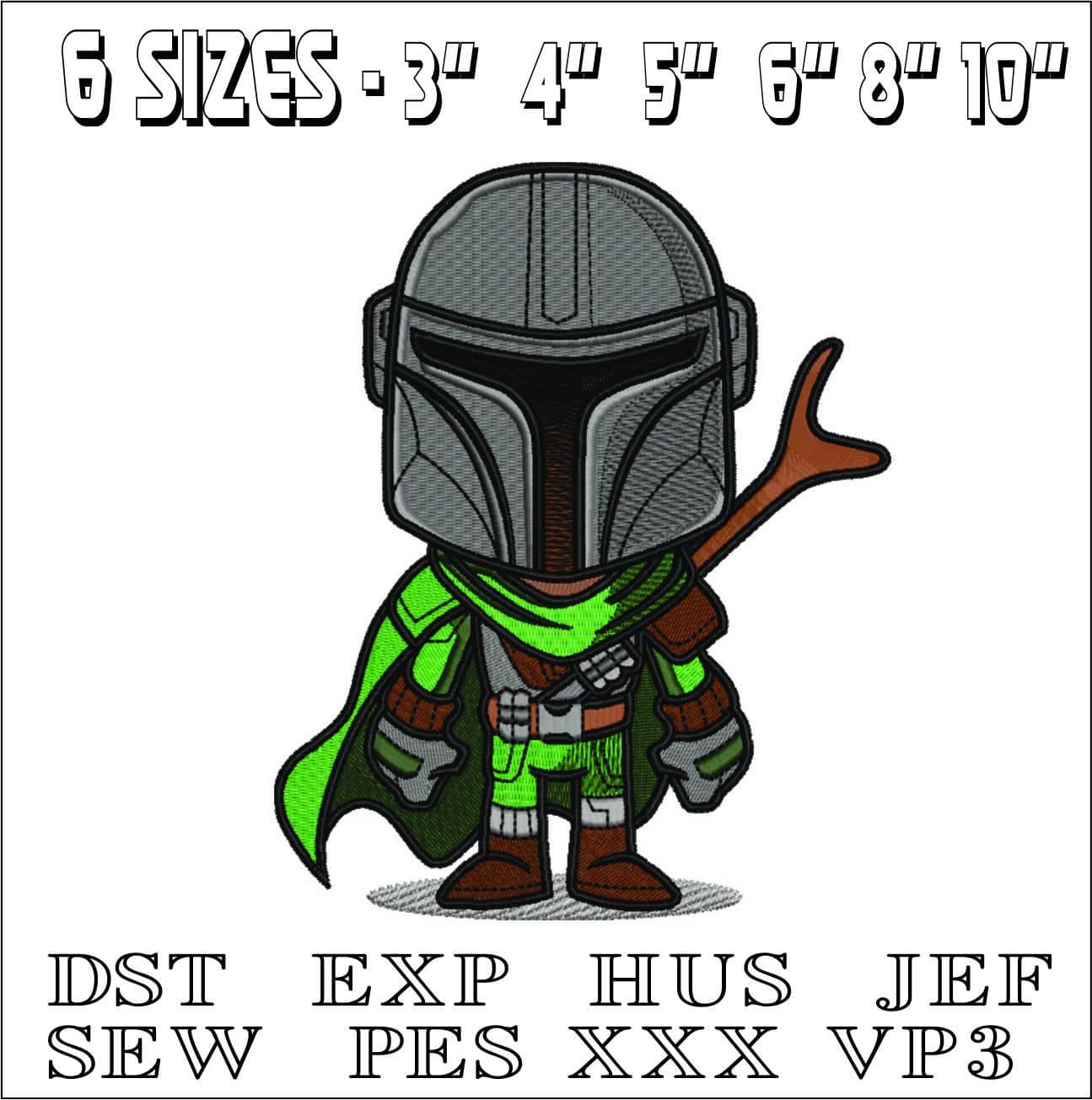 Mandalorian Cartoon- Elegant embroidery design file - instant download — view 2