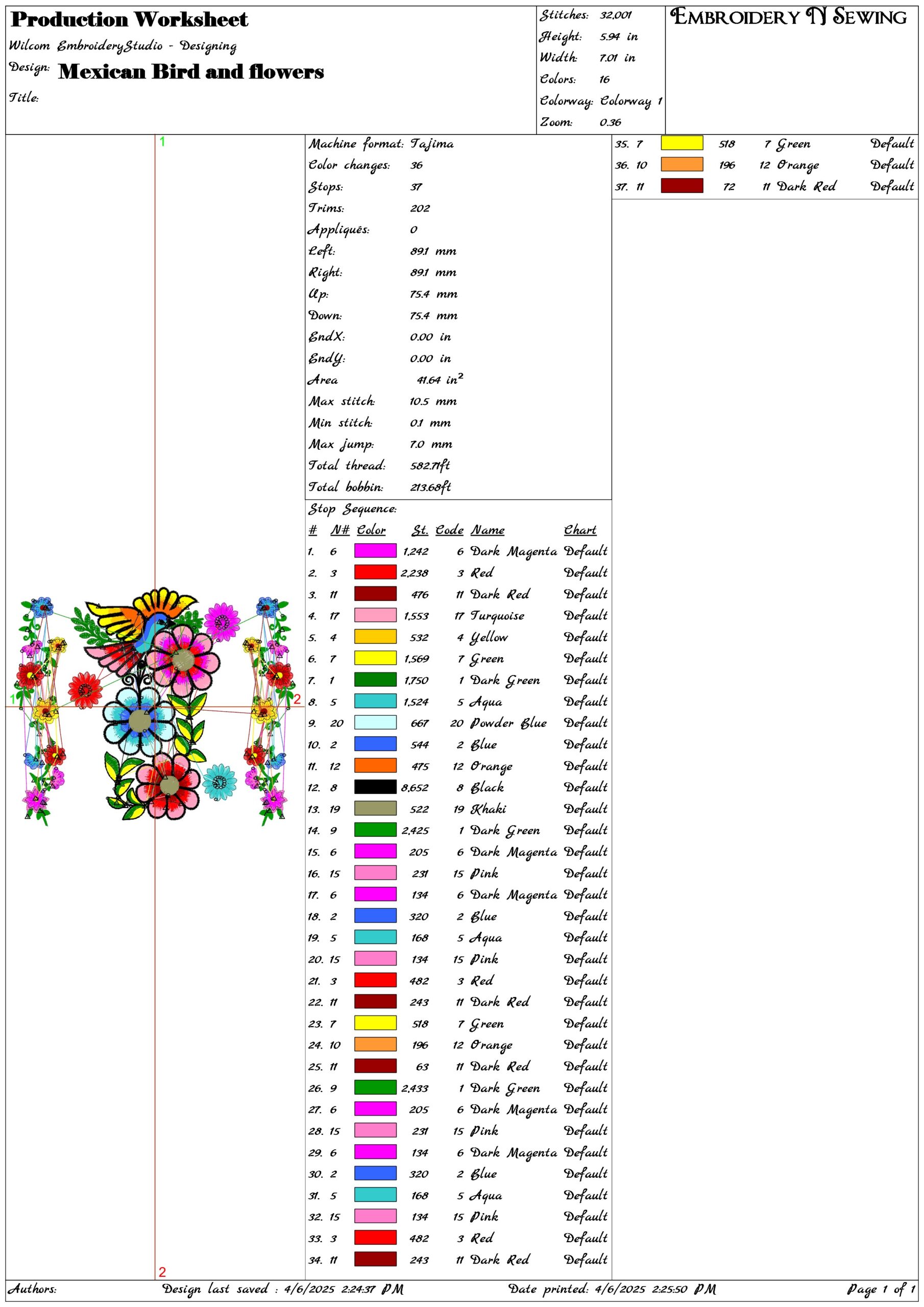 Mexican Bird and flowers- Elegant embroidery design file - instant download — view 3