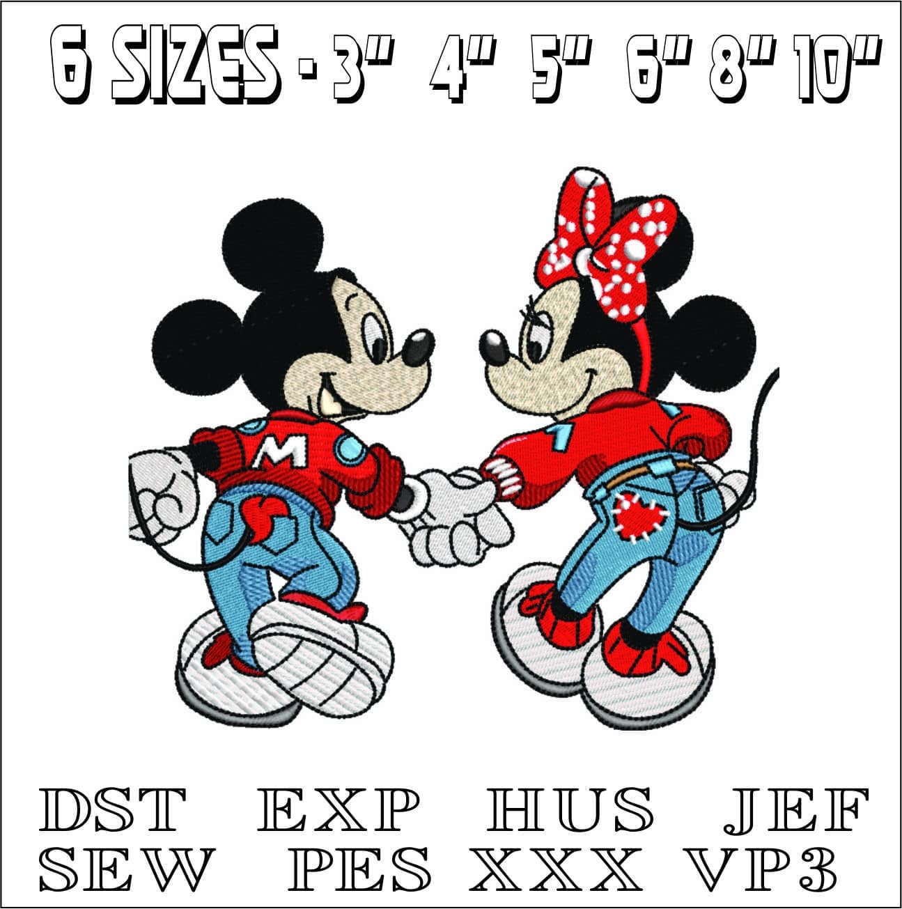 Mickey and Minnie Hand in Hand- Elegant embroidery design file - instant download — view 2