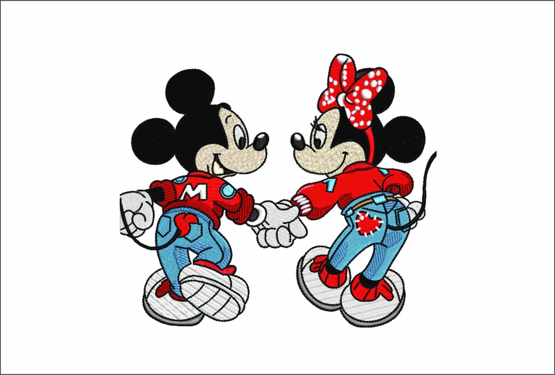 Mickey and Minnie Hand in Hand- Elegant embroidery design file - instant download