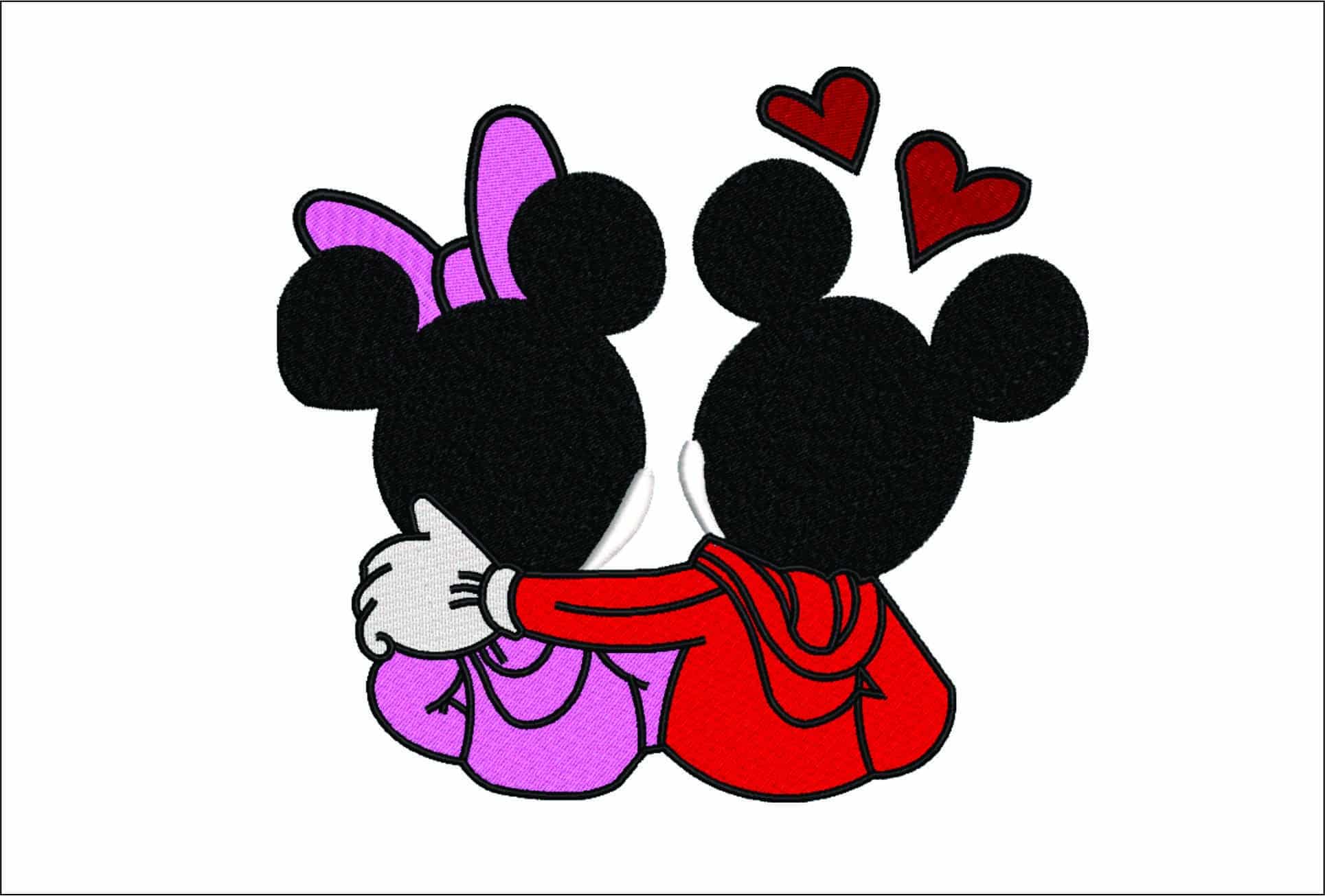 Mickey Minnie Cuddle- Elegant embroidery design file - instant download