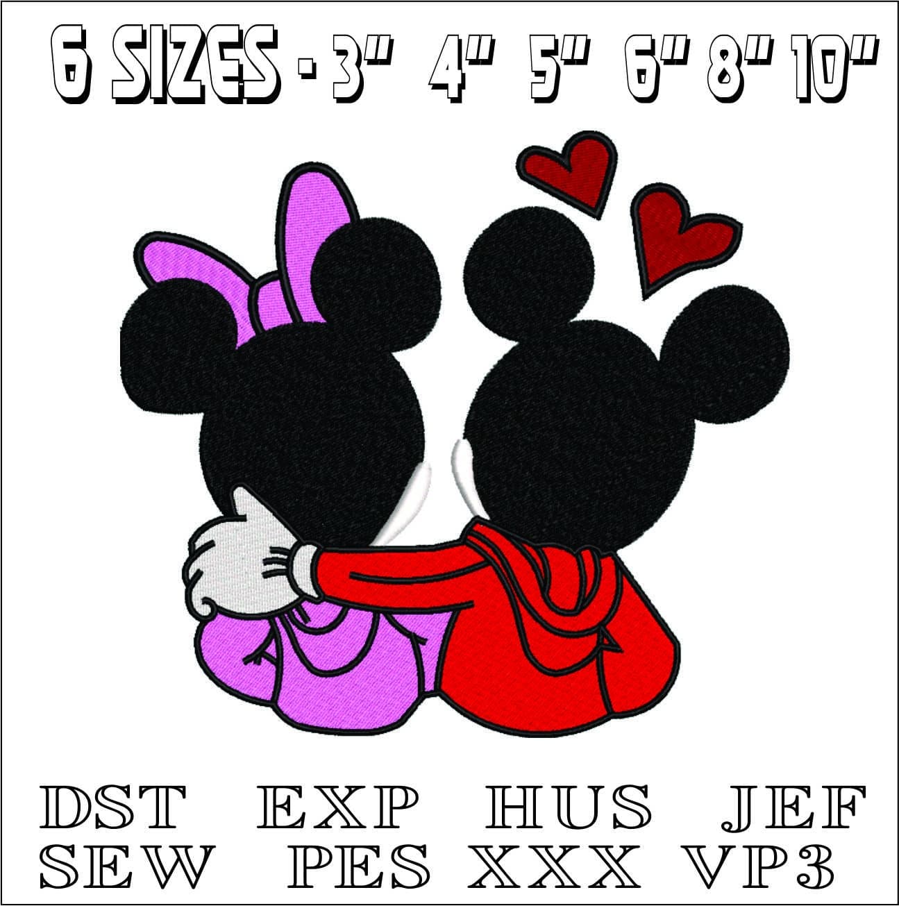 Mickey Minnie Cuddle- Elegant embroidery design file - instant download — view 2