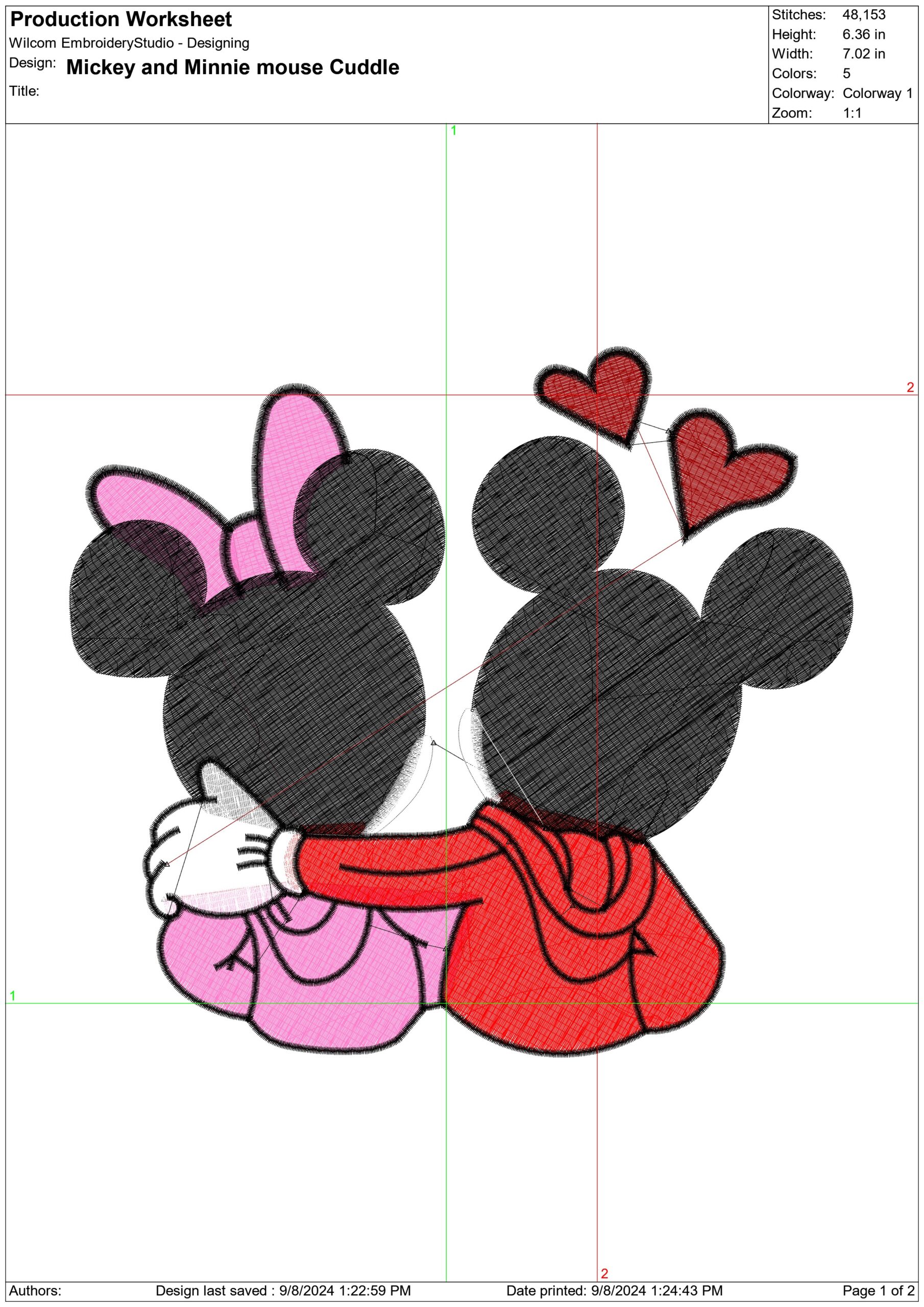 Mickey Minnie Cuddle- Elegant embroidery design file - instant download — view 3