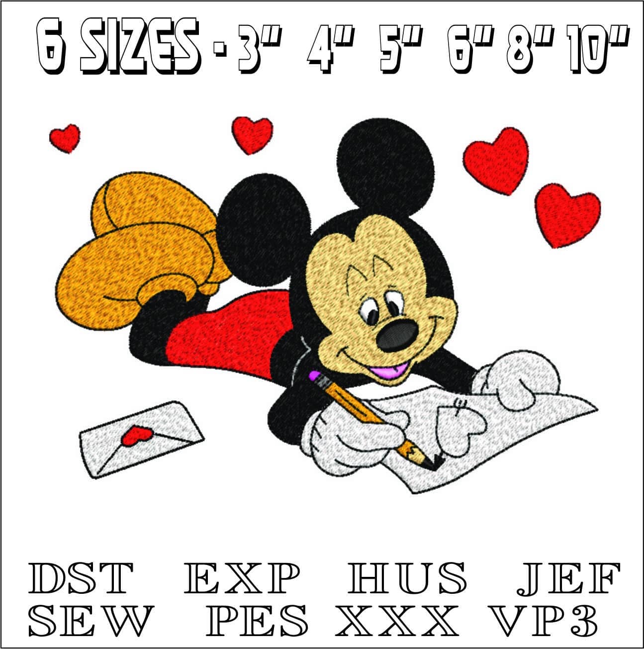 Mickey Mouse Valentine love letters- Elegant embroidery design file - instant download — view 2