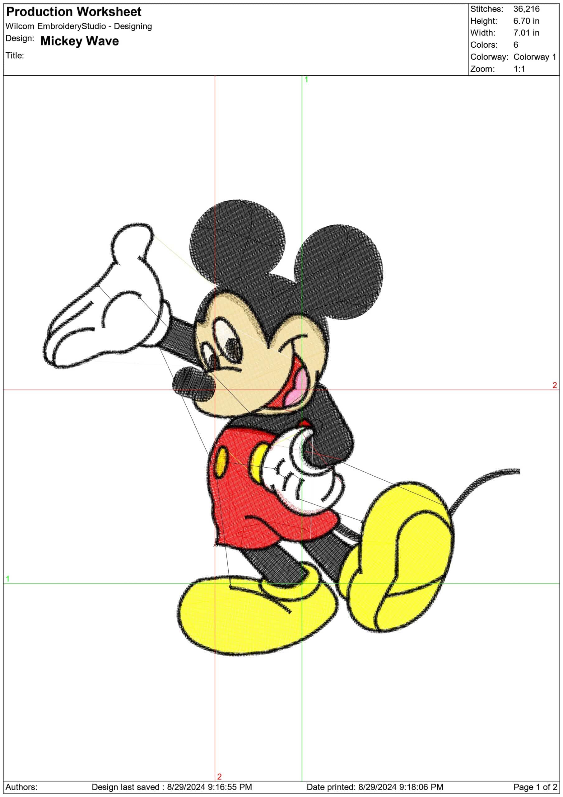 Mickey Wave- Elegant embroidery design file - instant download — view 4