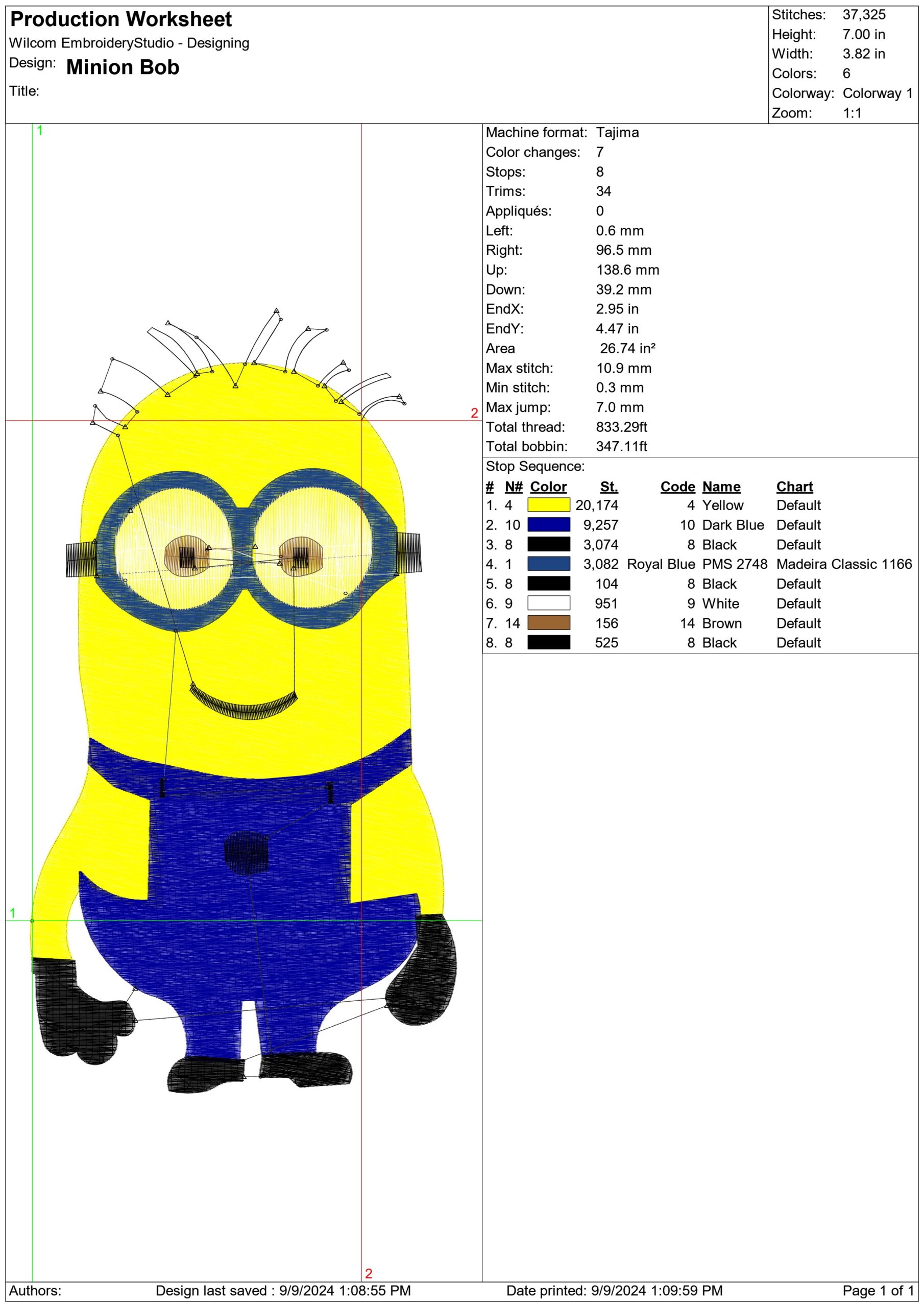 Minion Bob- Elegant embroidery design file - instant download — view 3