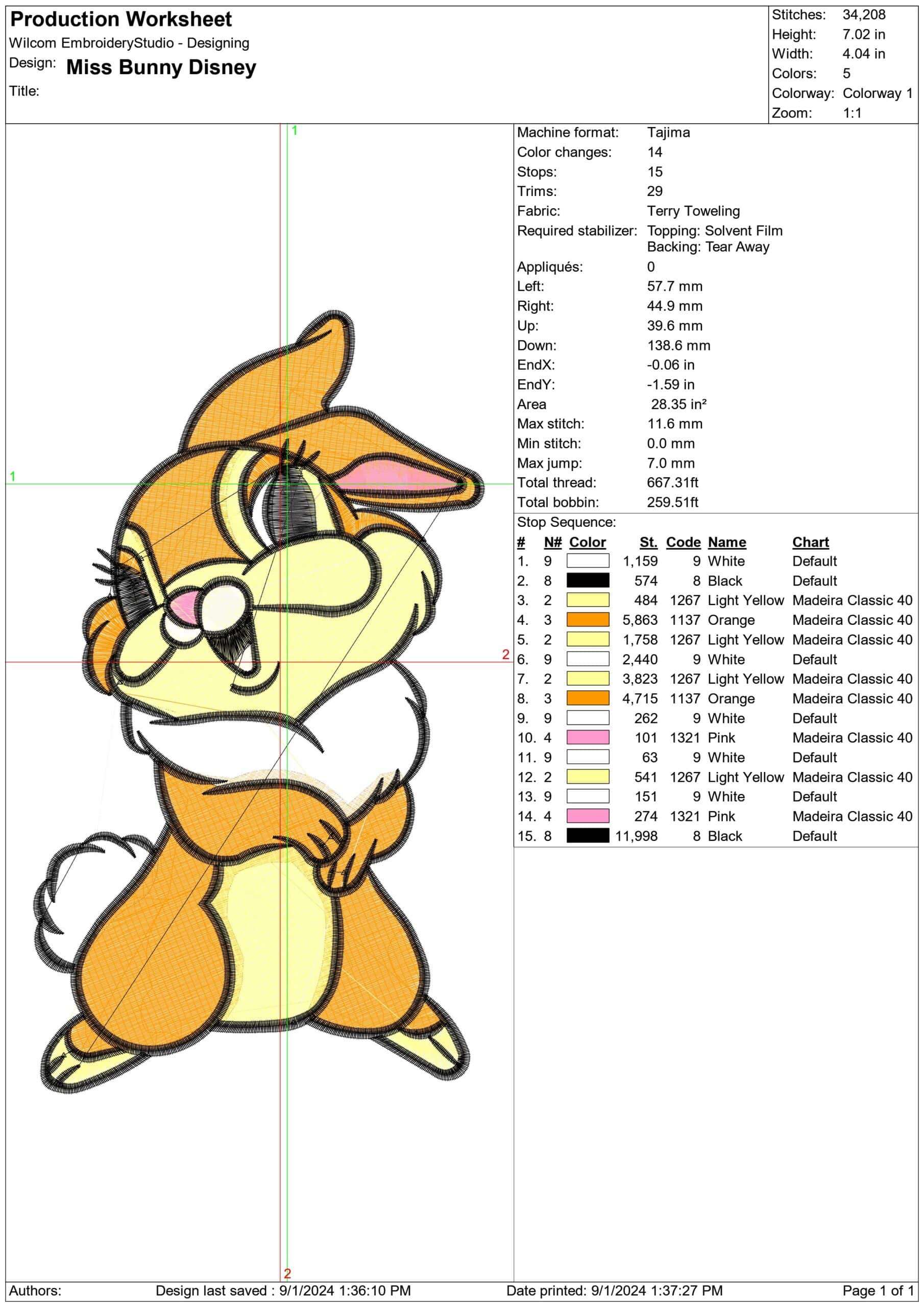 Miss Bunny Disney- Elegant embroidery design file - instant download — view 3