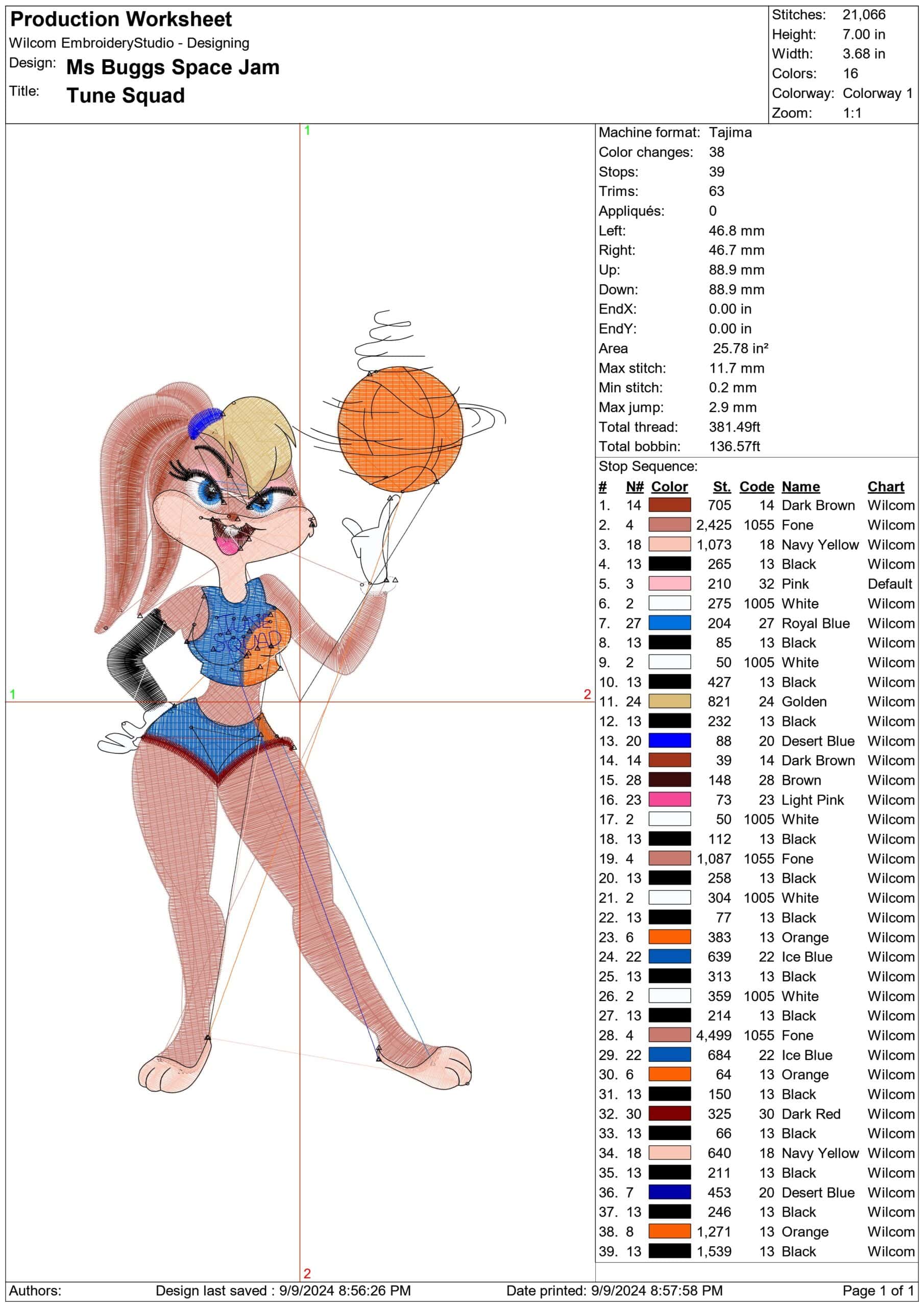 Ms Buggs Space Jam- Elegant embroidery design file - instant download — view 3