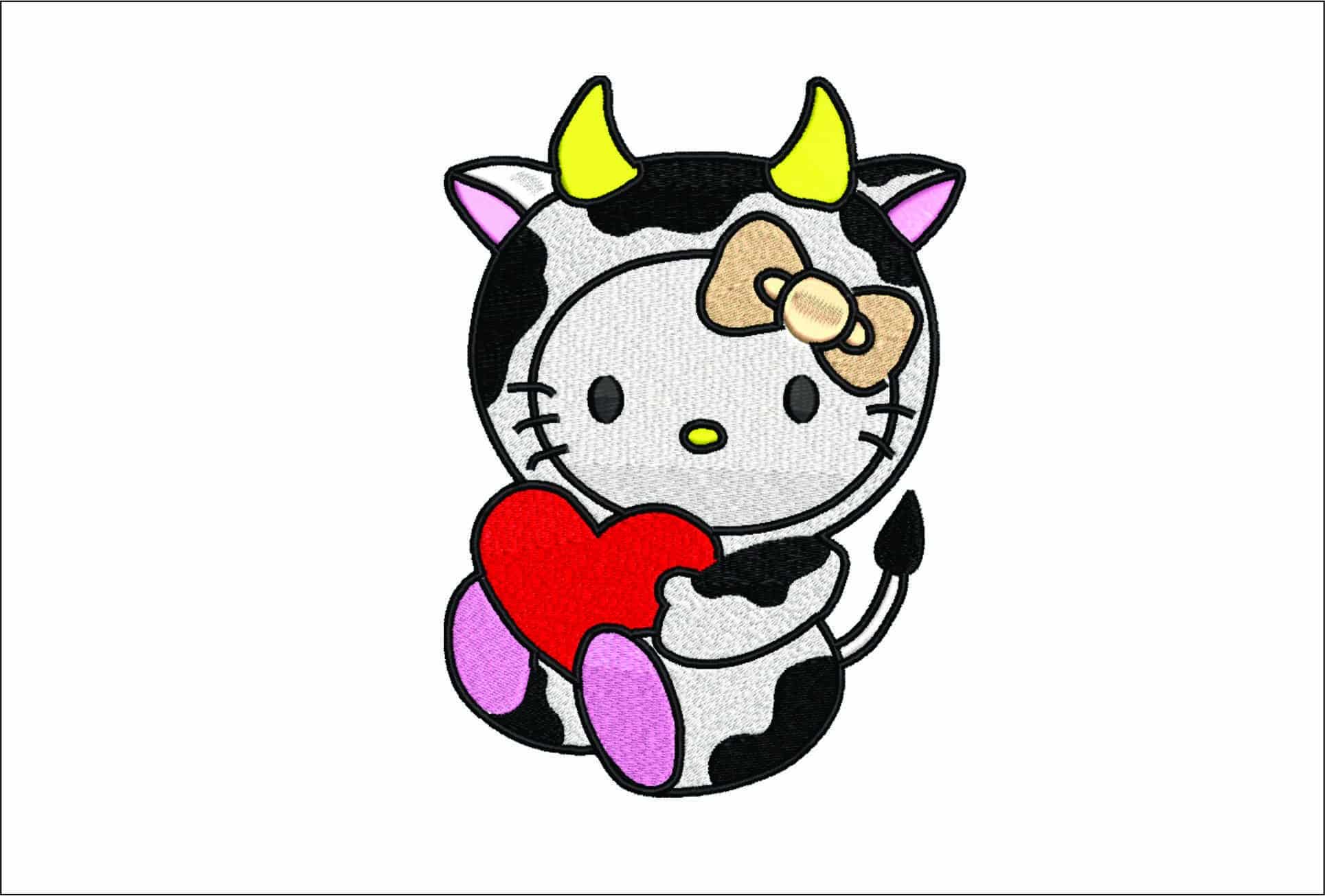 My Melody Cow Heart- Elegant embroidery design file - instant download