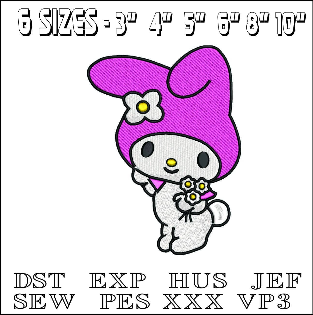 My Melody Flowers- Elegant embroidery design file - instant download — view 2