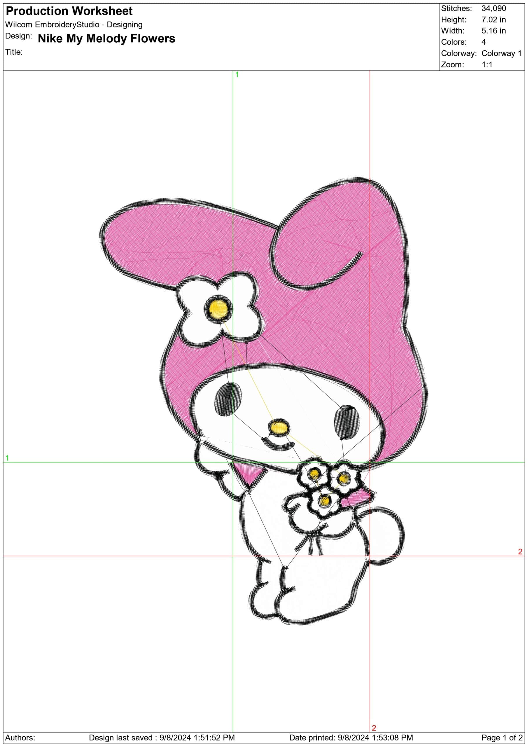 My Melody Flowers- Elegant embroidery design file - instant download — view 3