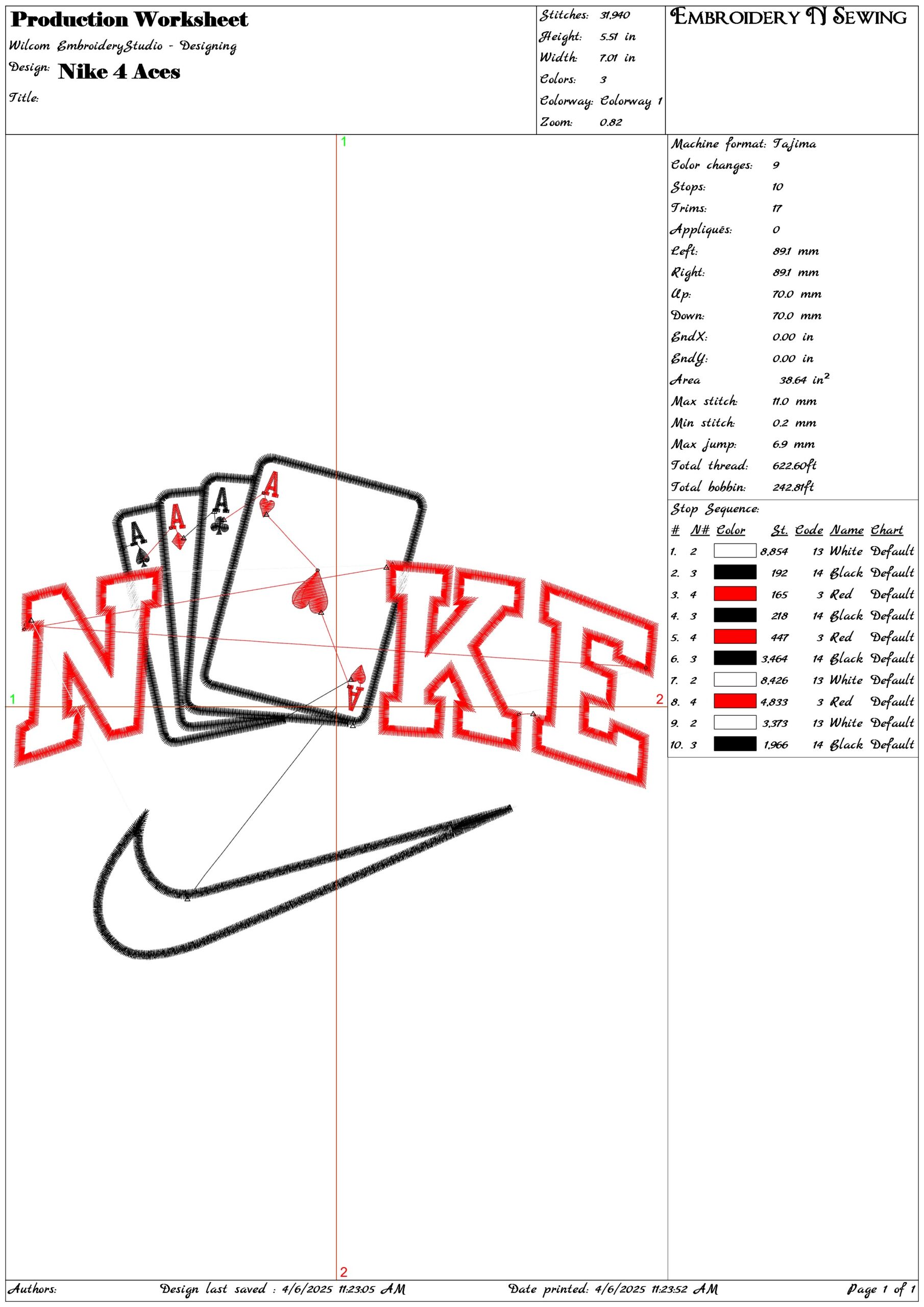 Nike 4 Aces- Elegant embroidery design file - instant download — view 3