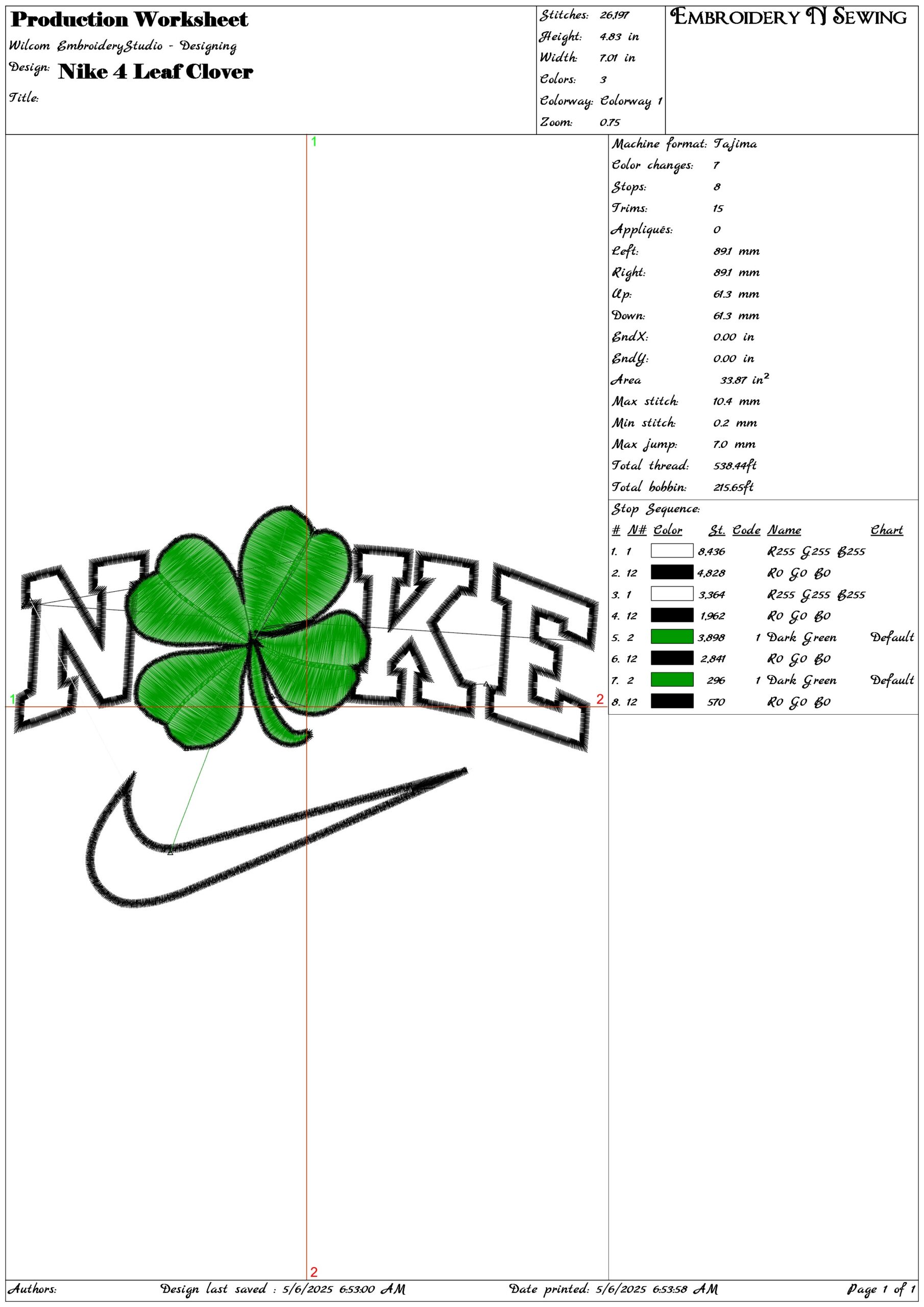 Nike 4 Leaf Clover- Elegant embroidery design file - instant download — view 3