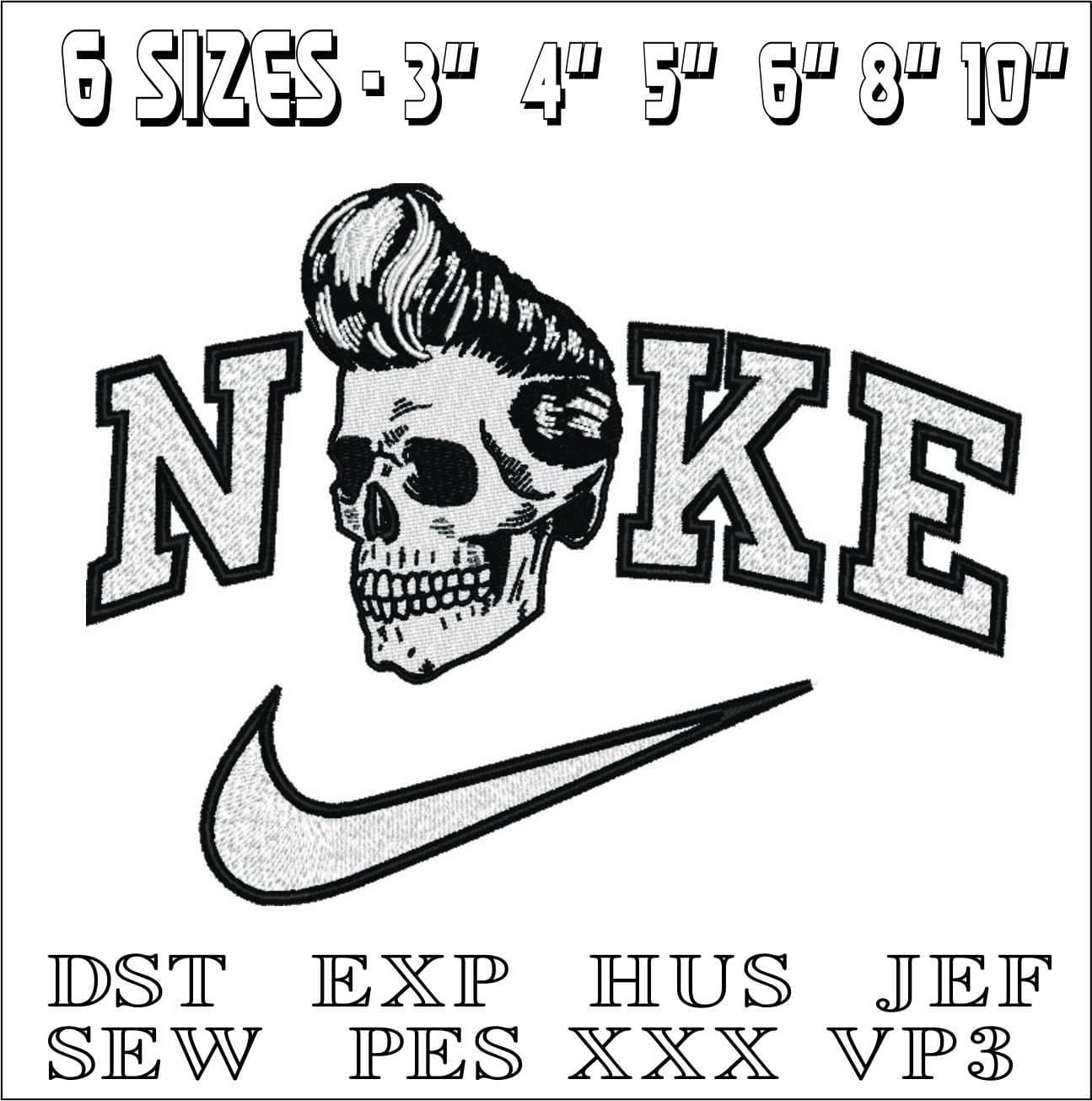 Nike 1950's Skull- Elegant embroidery design file - instant download — view 2