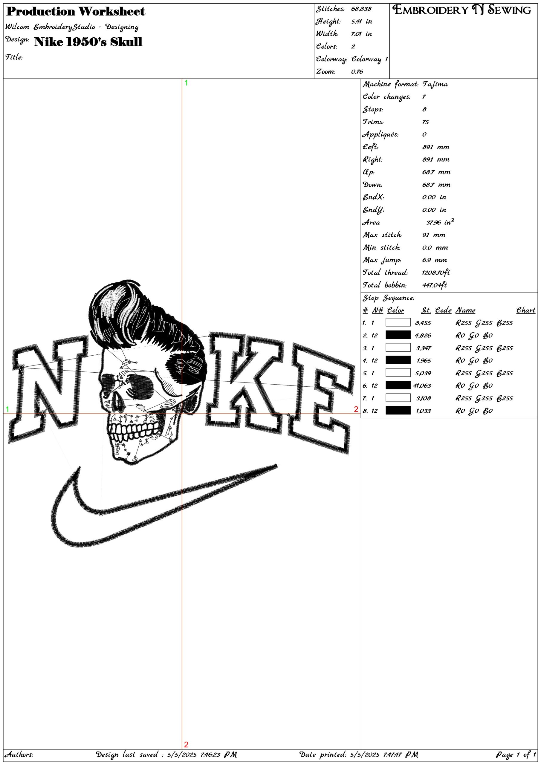 Nike 1950's Skull- Elegant embroidery design file - instant download — view 3