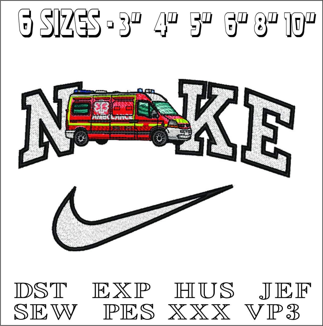 Nike Ambulance- Elegant embroidery design file - instant download — view 2