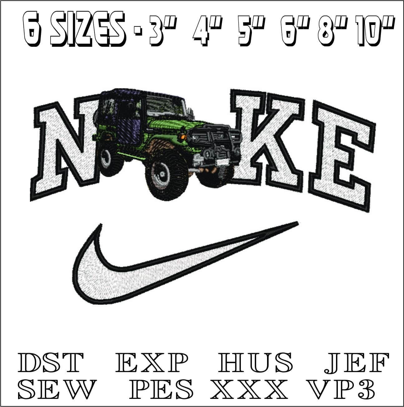 Nike Army Jeep- Elegant embroidery design file - instant download — view 2