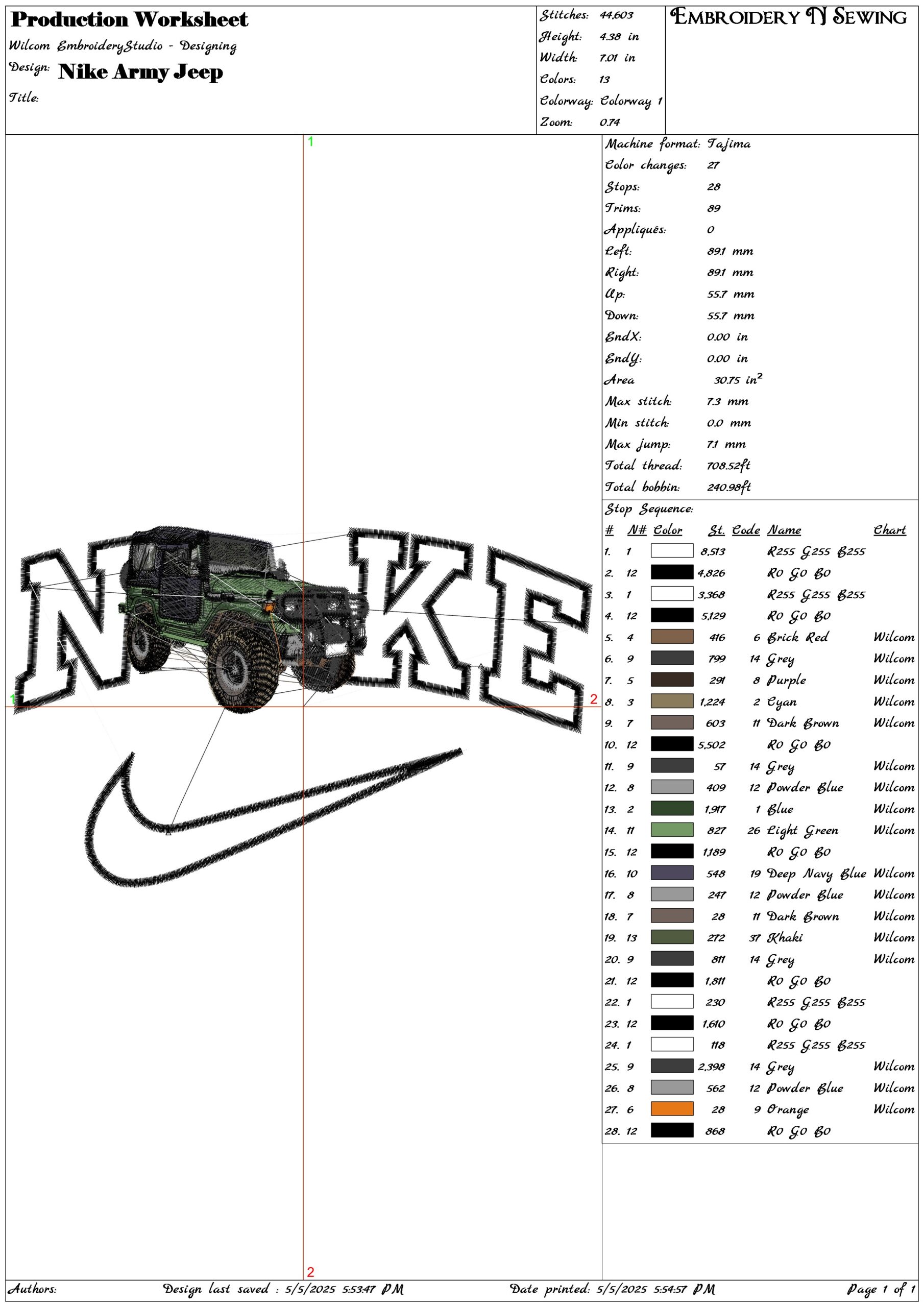 Nike Army Jeep- Elegant embroidery design file - instant download — view 3