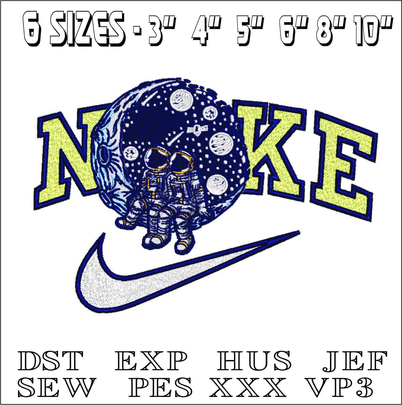 Nike Astronaut on the Moon- Elegant embroidery design file - instant download — view 2