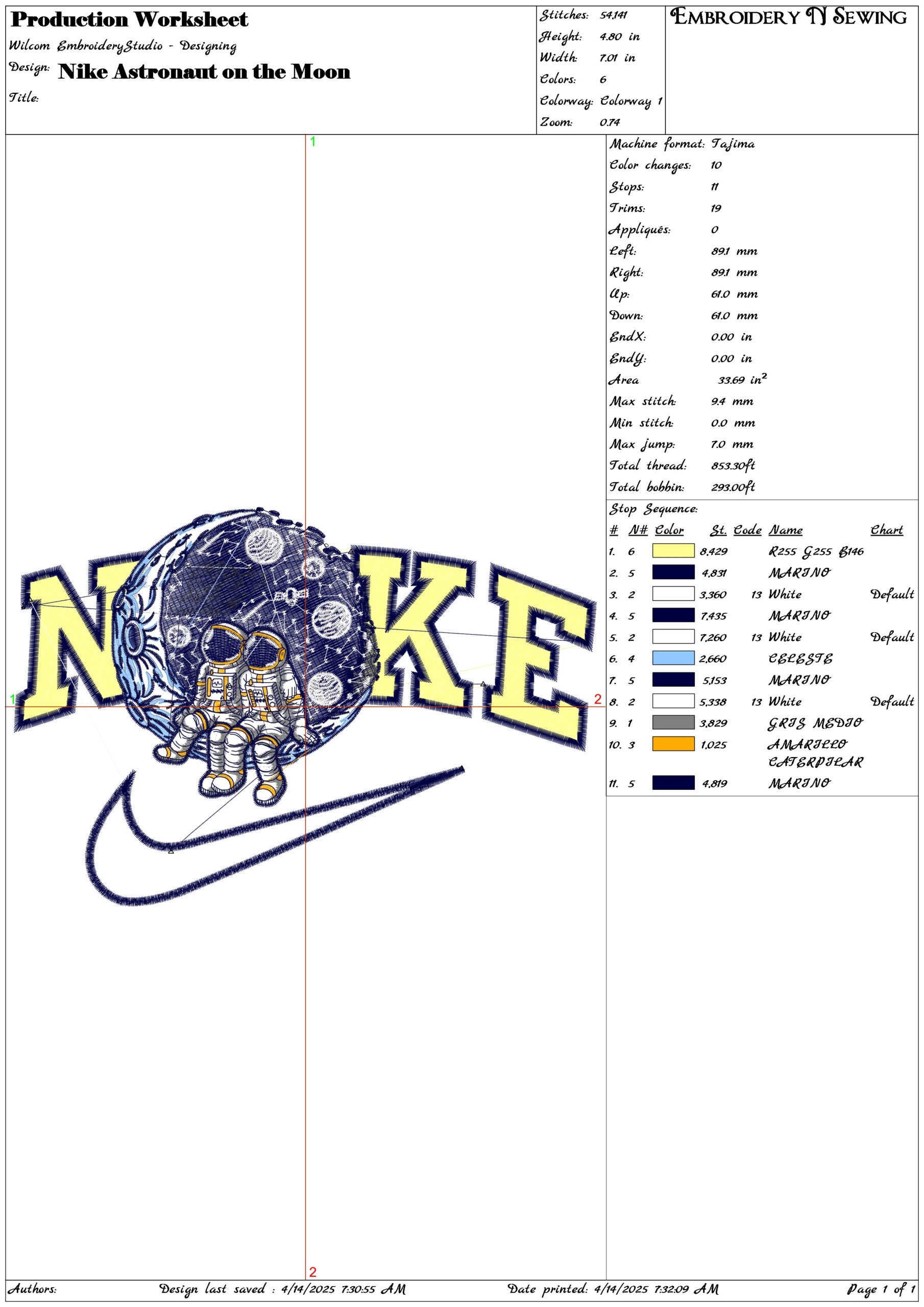 Nike Astronaut on the Moon- Elegant embroidery design file - instant download — view 3