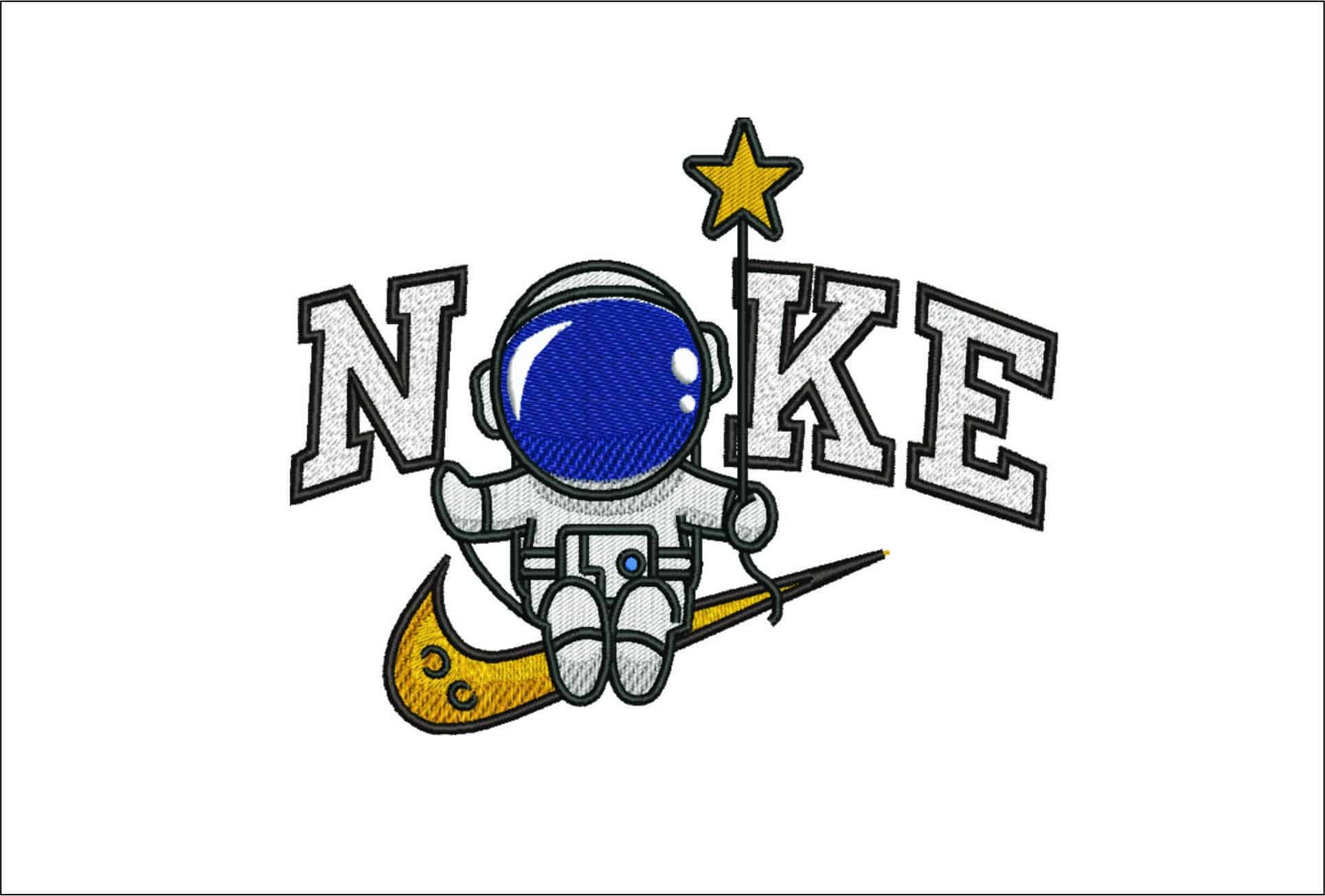 Nike Astronaut with star on Swoosh- Elegant embroidery design file - instant download