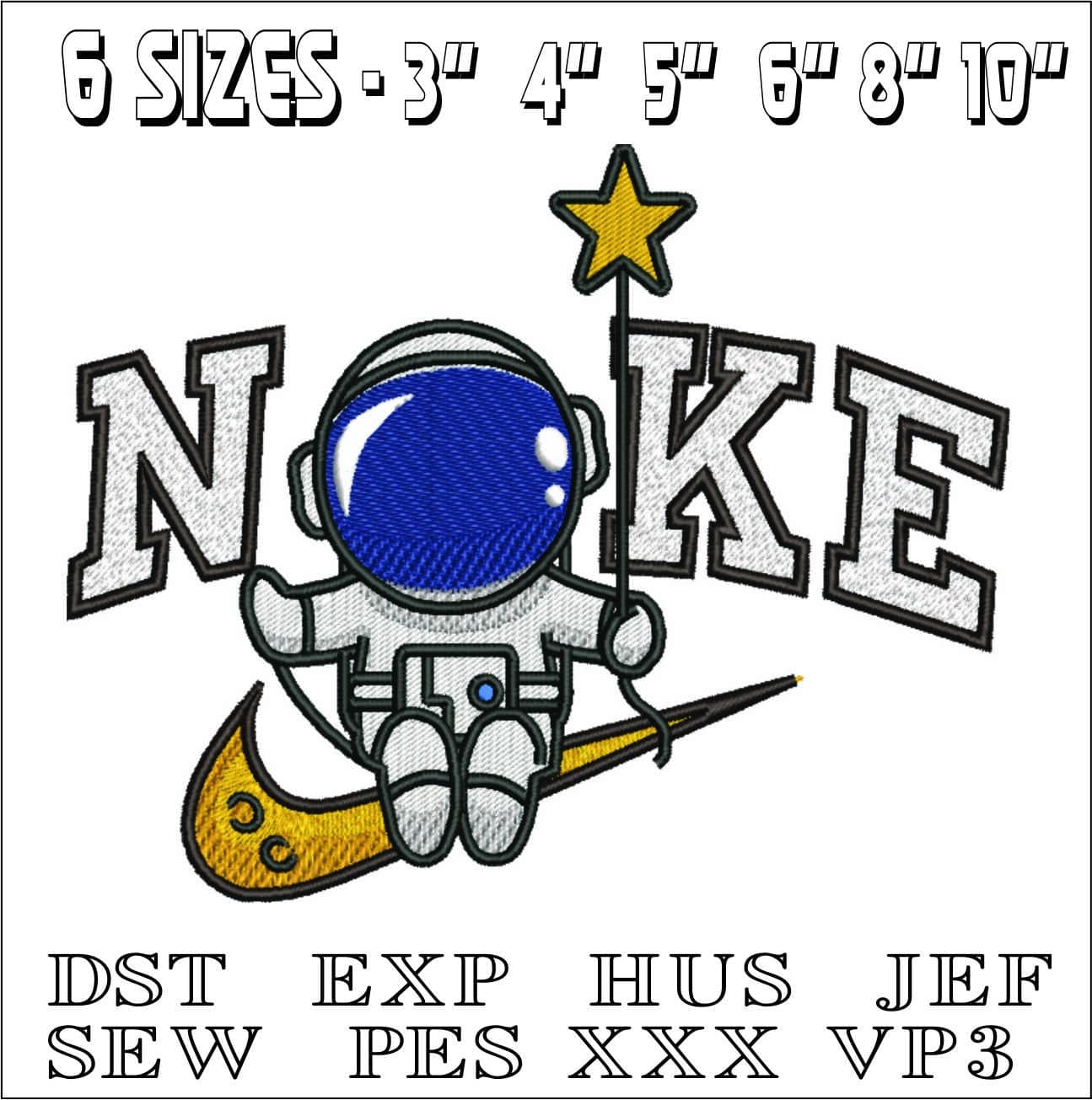 Nike Astronaut with star on Swoosh- Elegant embroidery design file - instant download — view 2
