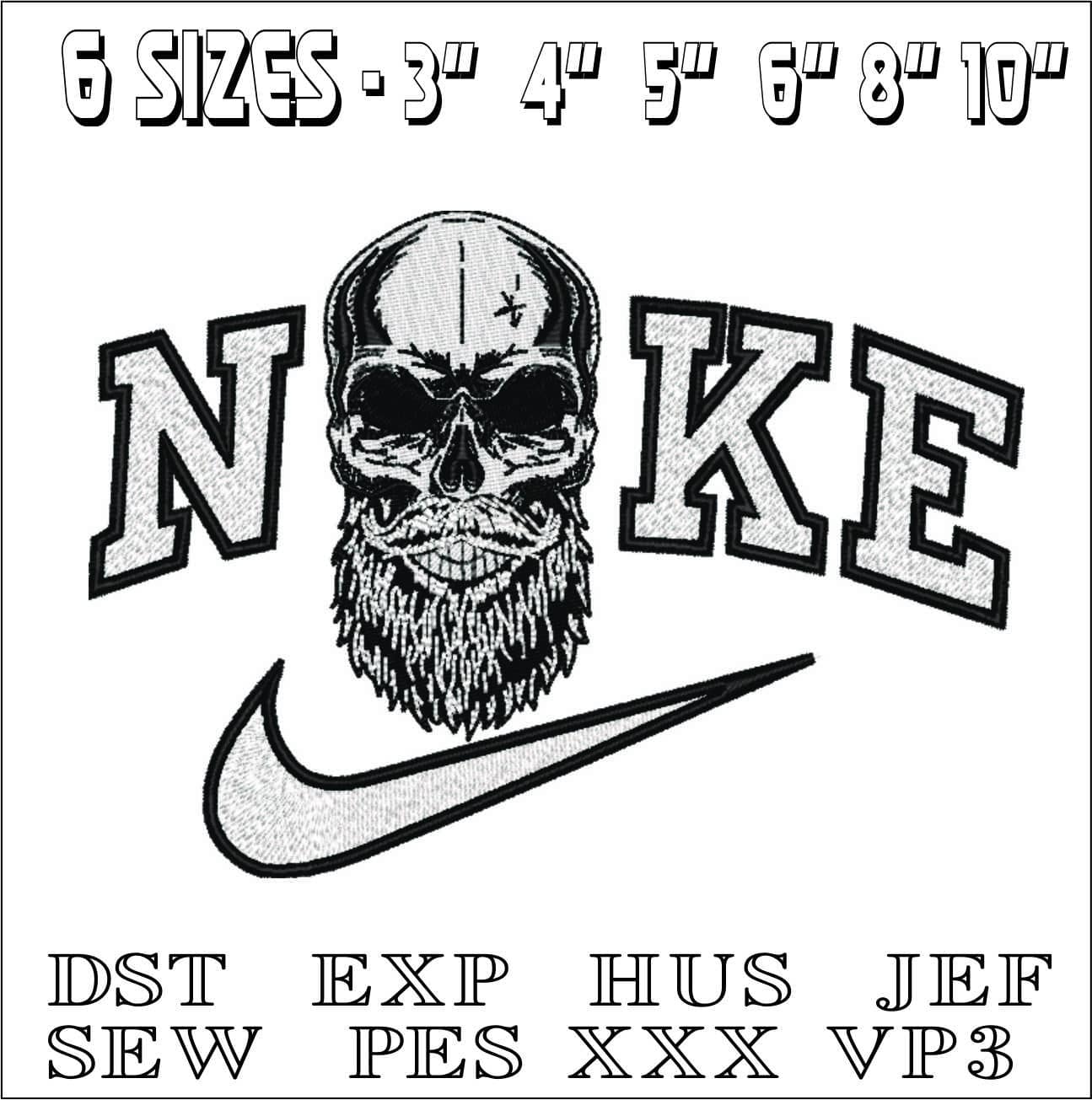 Nike Bearded Skull- Elegant embroidery design file - instant download — view 2