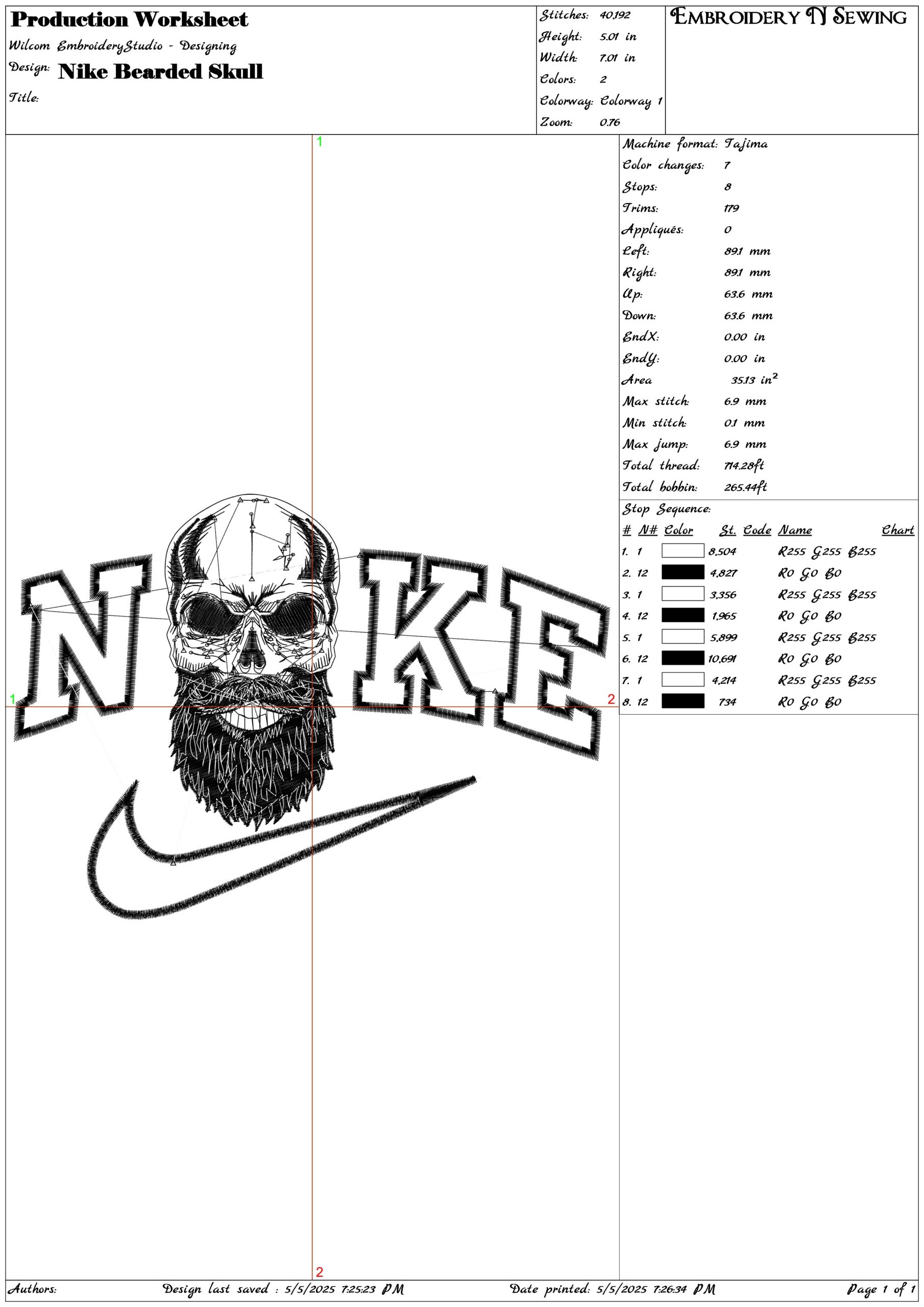 Nike Bearded Skull- Elegant embroidery design file - instant download — view 3