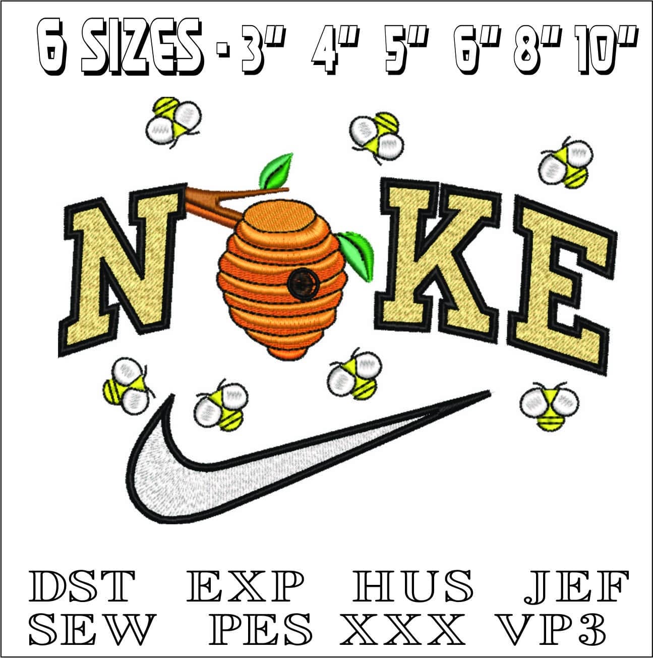 Nike Bee Hive- Elegant embroidery design file - instant download — view 2