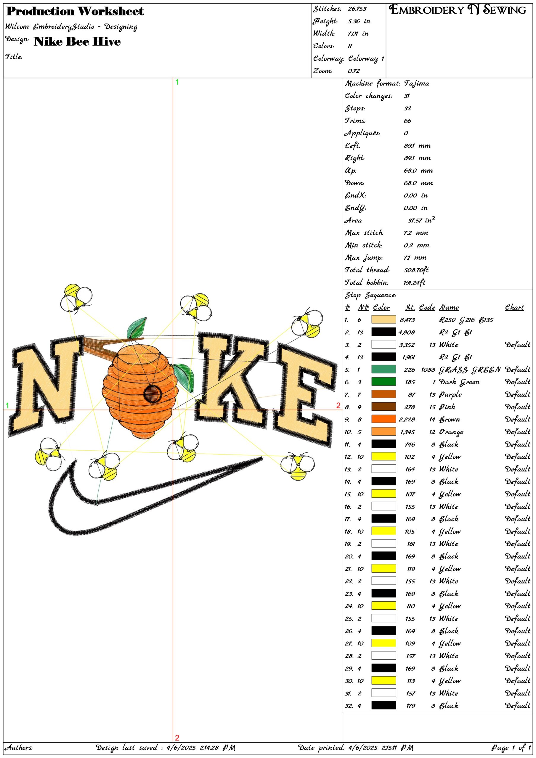 Nike Bee Hive- Elegant embroidery design file - instant download — view 3
