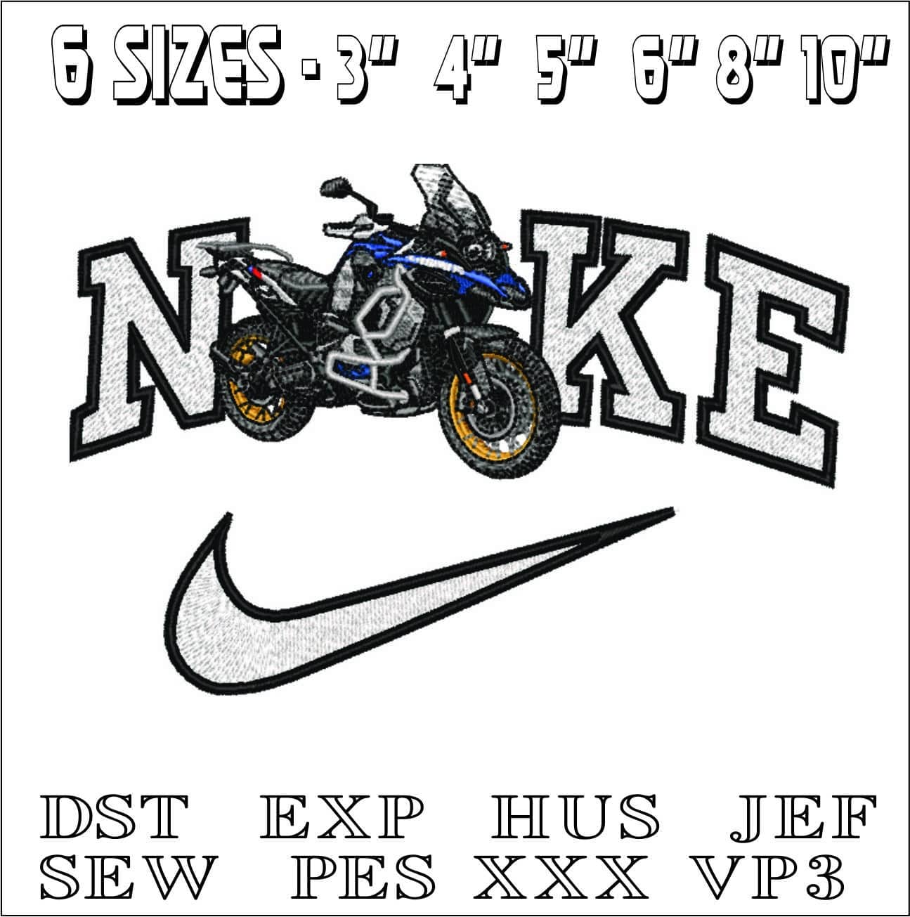 Nike BMW R1200 Motorbike- Elegant embroidery design file - instant download — view 2