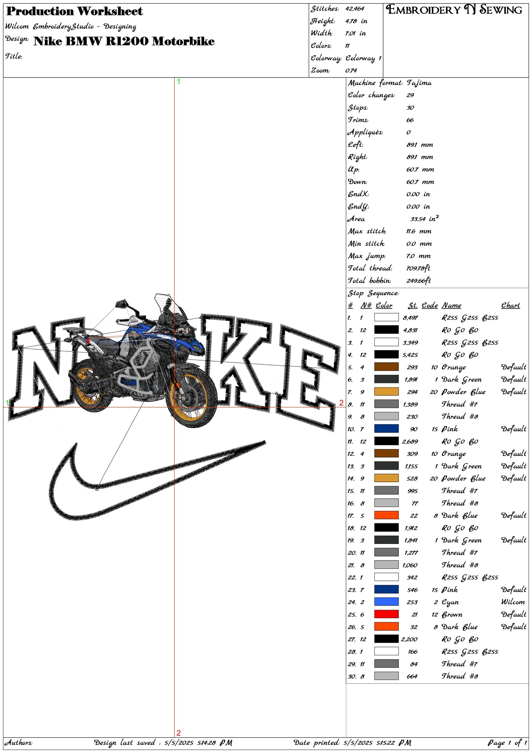 Nike BMW R1200 Motorbike- Elegant embroidery design file - instant download — view 3