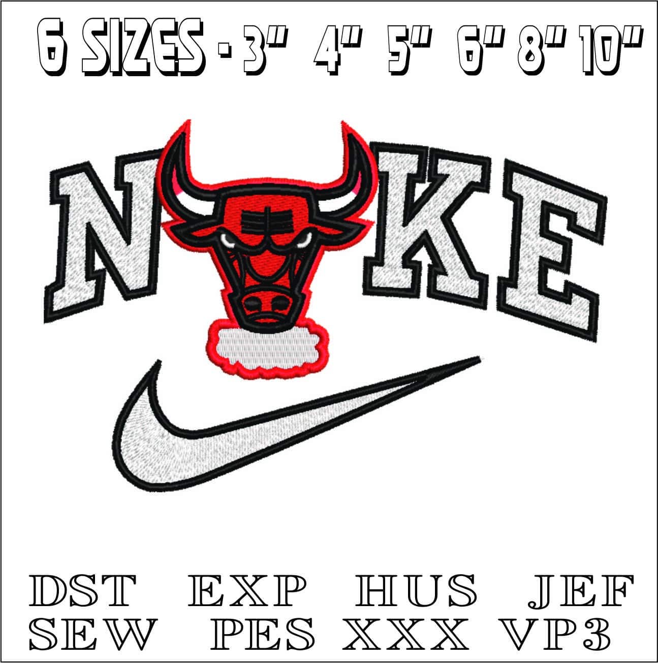 Nike Bull Face Breathing- Elegant embroidery design file - instant download — view 2